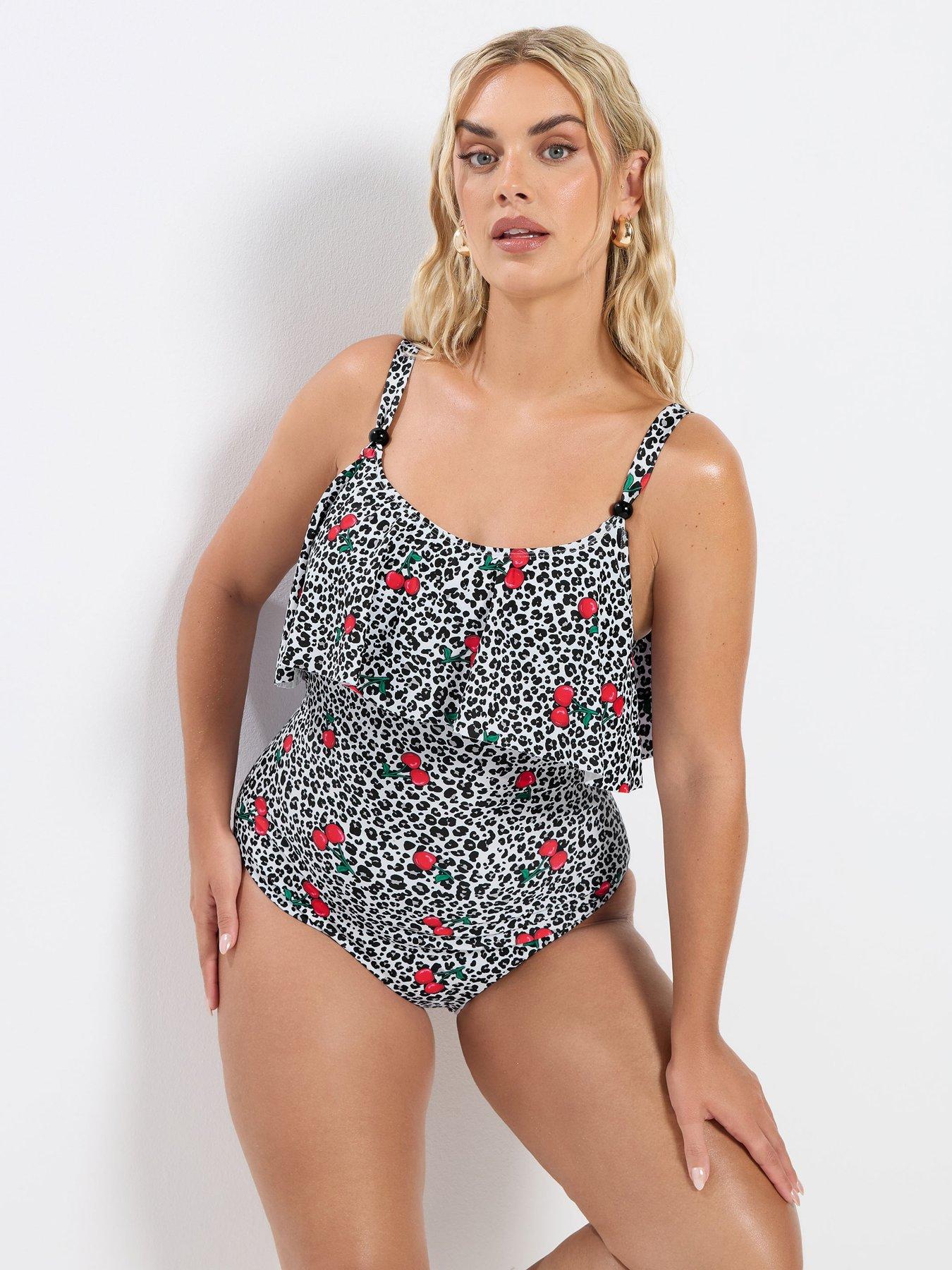 Image 4 of 6 of Yours Curve Cherry Leopard Frill Swimsuit