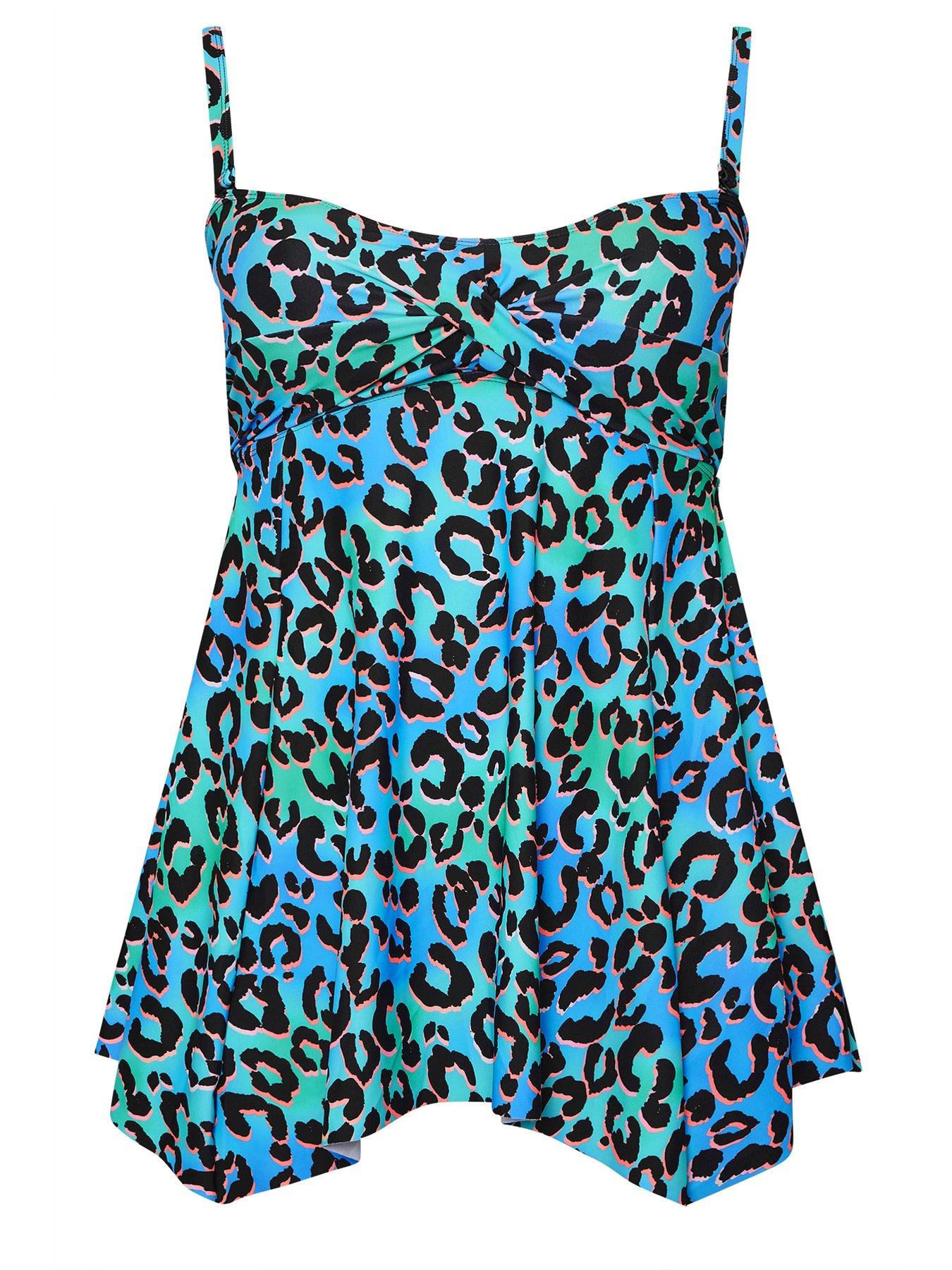 Image 6 of 6 of Yours Curve Ombre Leopard Hanky Hem Tankini Top
