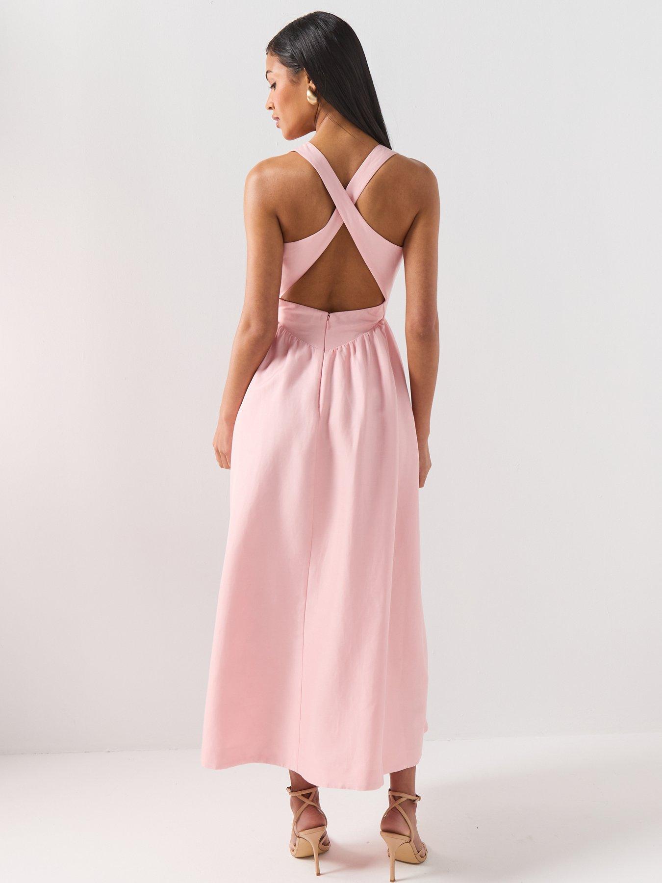 Image 2 of 6 of Forever New Ottilie Cross Back Detail Midi Dress - Pink