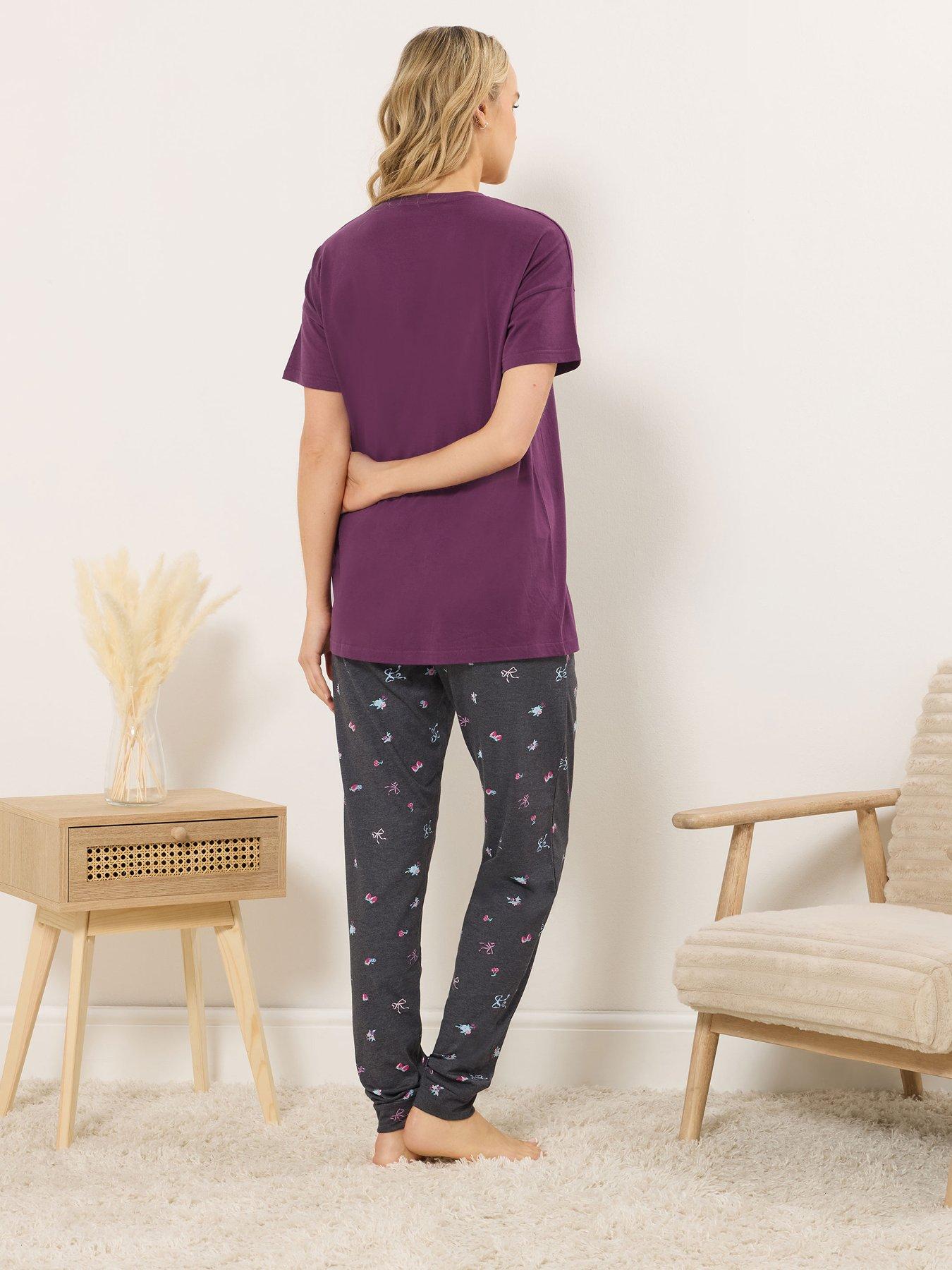 Image 2 of 6 of Long Tall Sally Tall 'lazy Sunday' Short Sleeve Cuffed Leg Pyjama Set