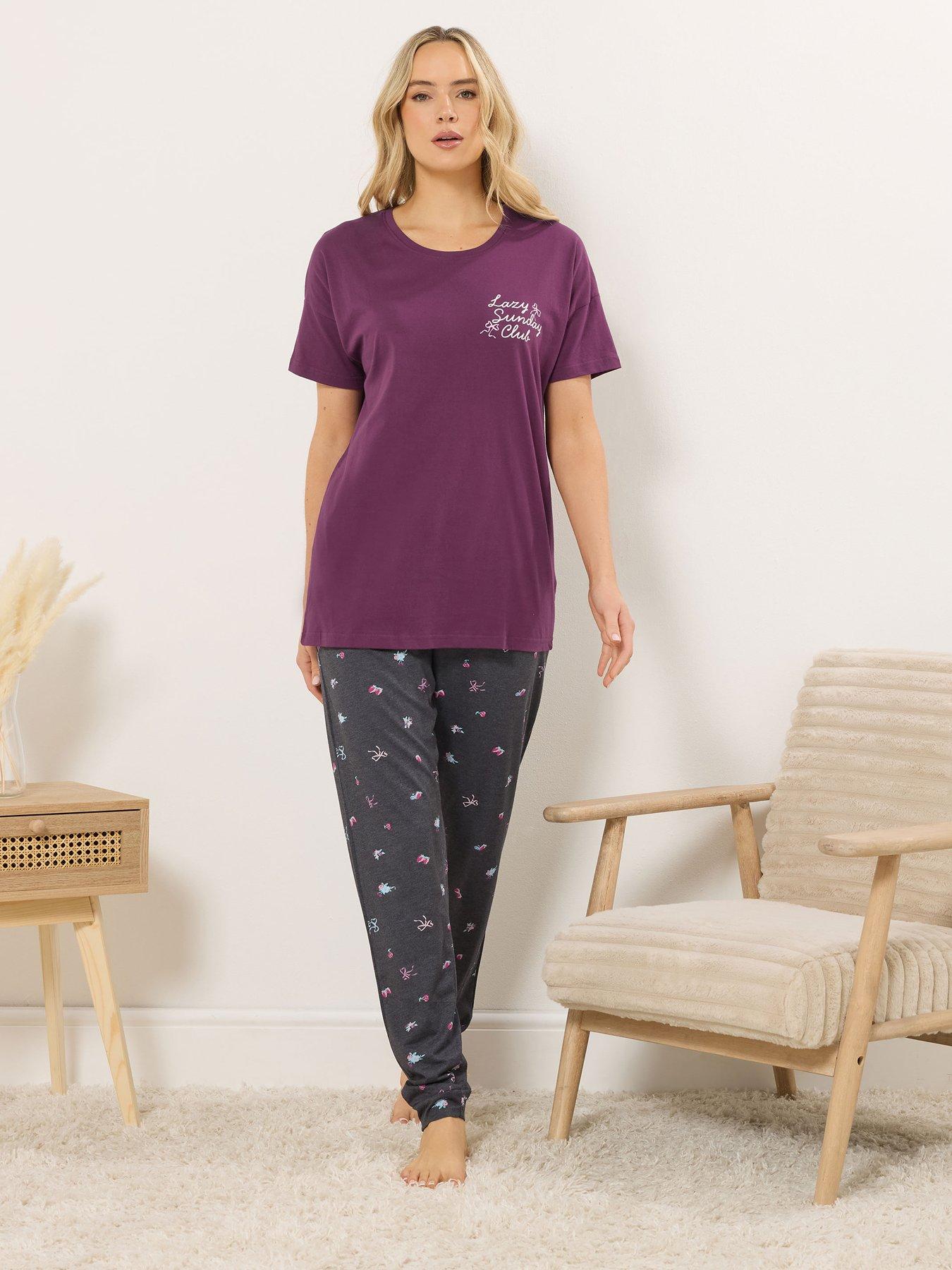 Image 3 of 6 of Long Tall Sally Tall 'lazy Sunday' Short Sleeve Cuffed Leg Pyjama Set