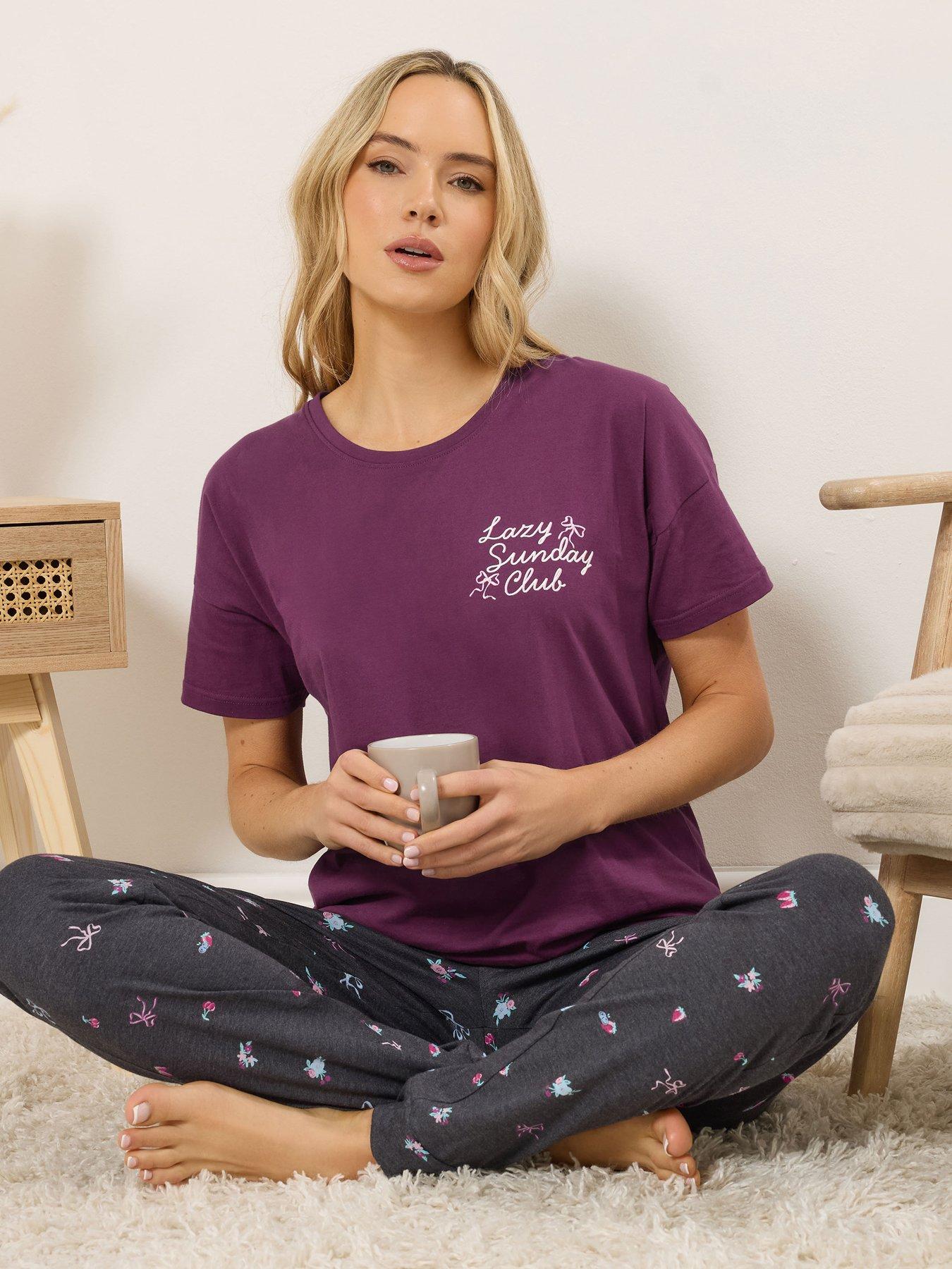 Image 4 of 6 of Long Tall Sally Tall 'lazy Sunday' Short Sleeve Cuffed Leg Pyjama Set