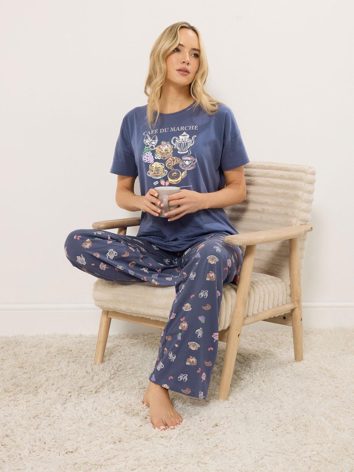 Image 1 of 5 of Long Tall Sally Breakfast Club Short Sleeve Wide Leg Pyjama Set