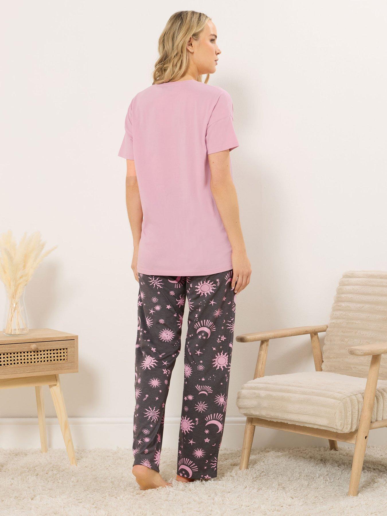 Image 2 of 6 of Long Tall Sally Tall 'weekend Dreaming' Short Sleeve Wide Leg Pyjama Set