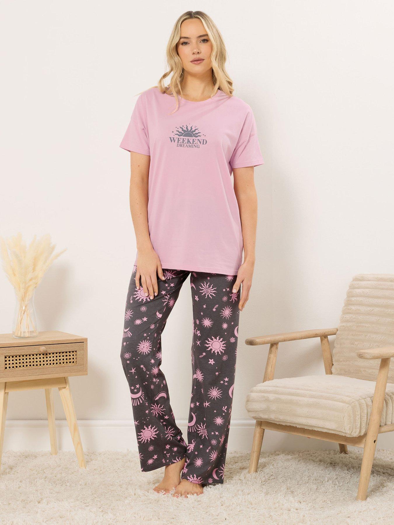 Image 4 of 6 of Long Tall Sally Tall 'weekend Dreaming' Short Sleeve Wide Leg Pyjama Set