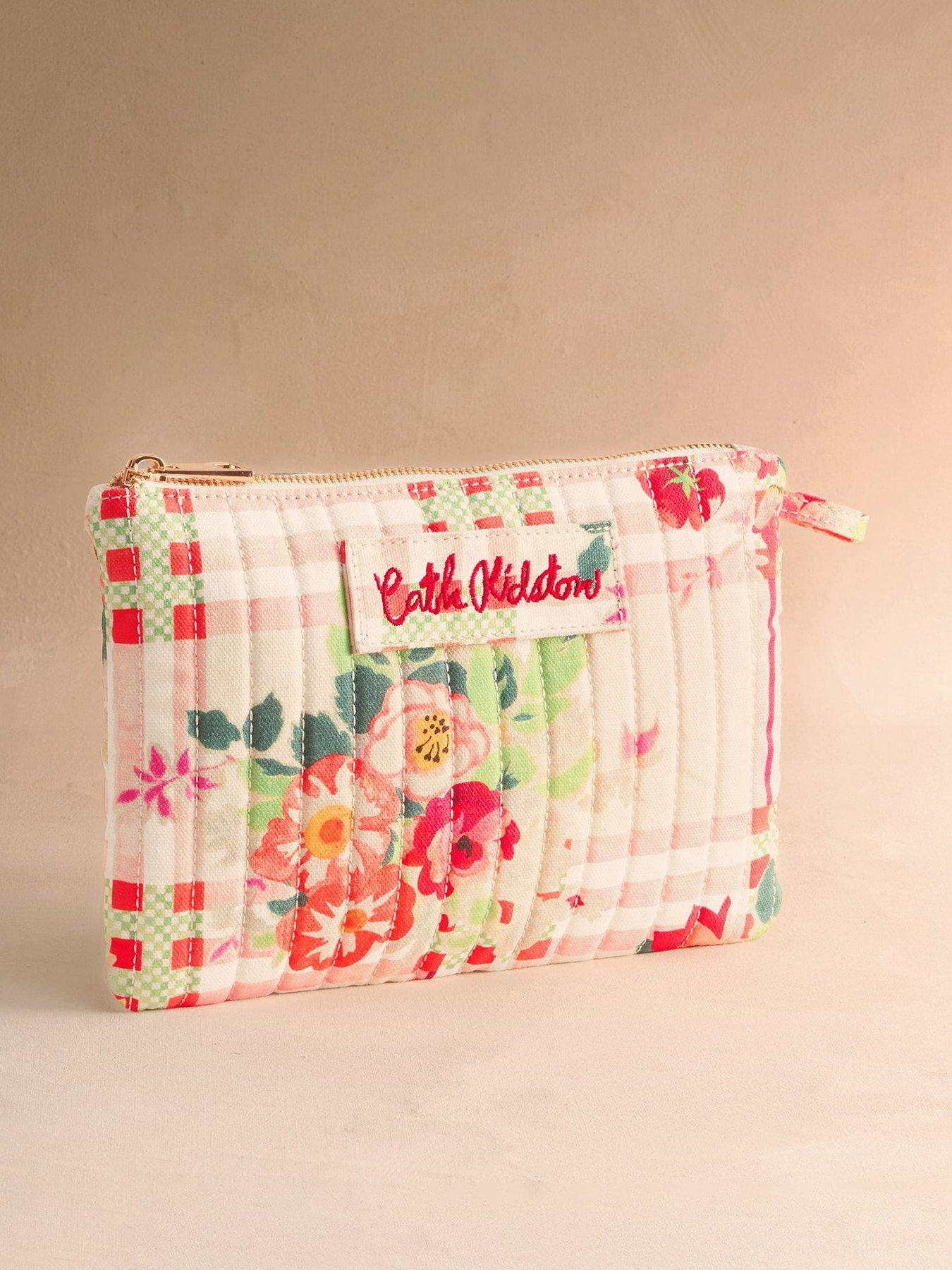 Image 1 of 3 of Cath Kidston Quilted Pouch Archive Floral Check Print - Cream