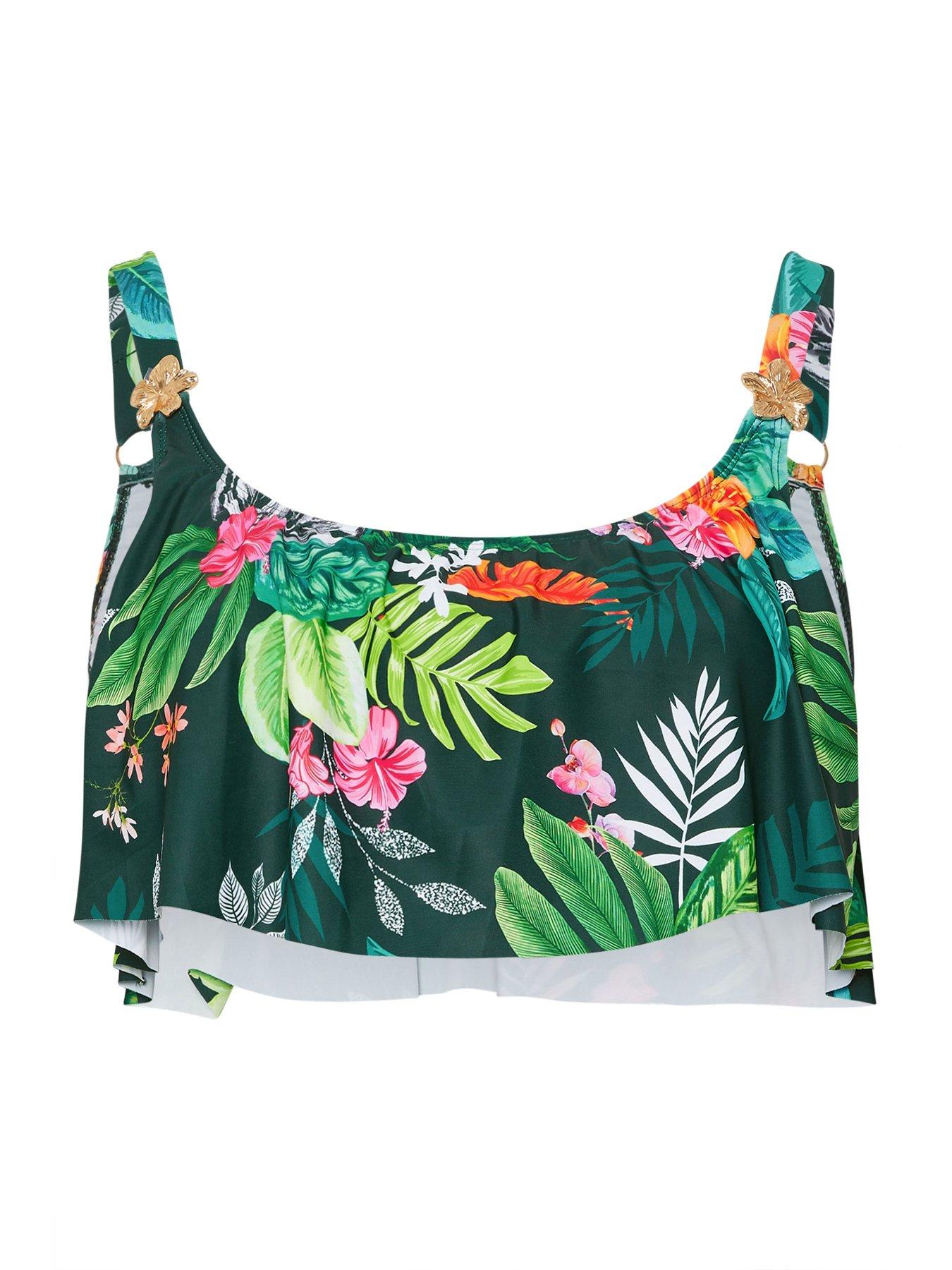 Image 6 of 6 of Yours Curve Multi Tropic Frill Bikini Top