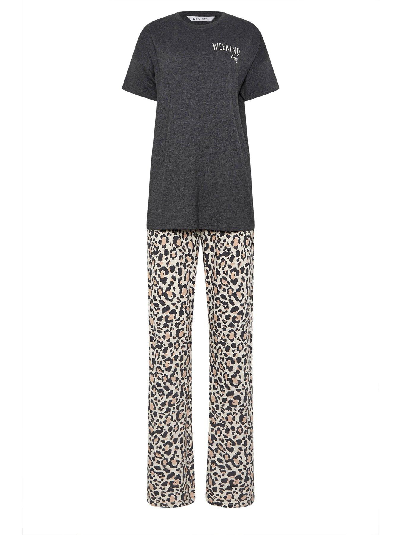 Image 5 of 5 of Long Tall Sally 'Weekend Animal' Short Sleeve Wide Leg Pyjama Set - Grey