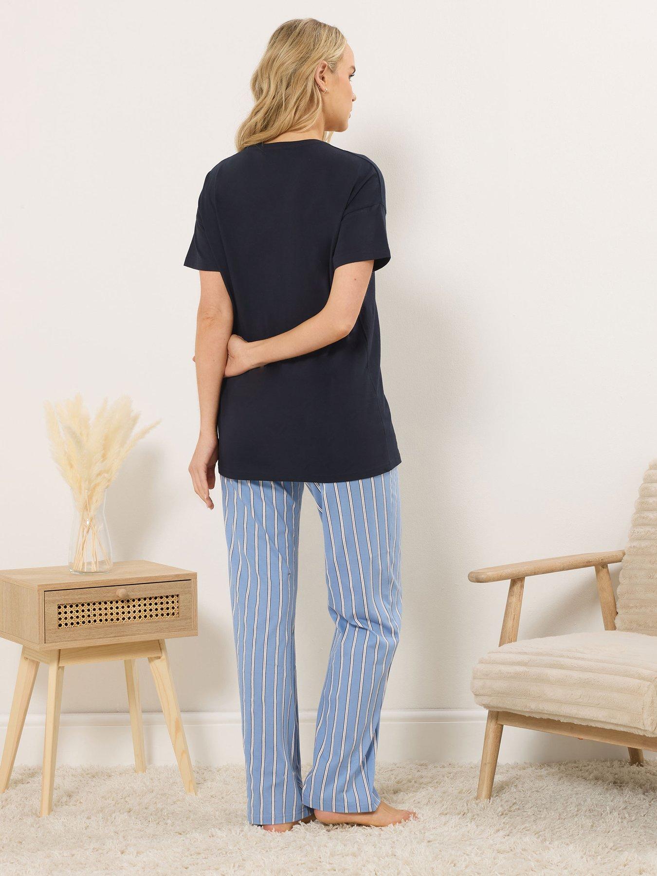 Image 2 of 5 of Long Tall Sally 'sunday Brunch' Short Sleeve Wide Leg Pyjama Set - Blue