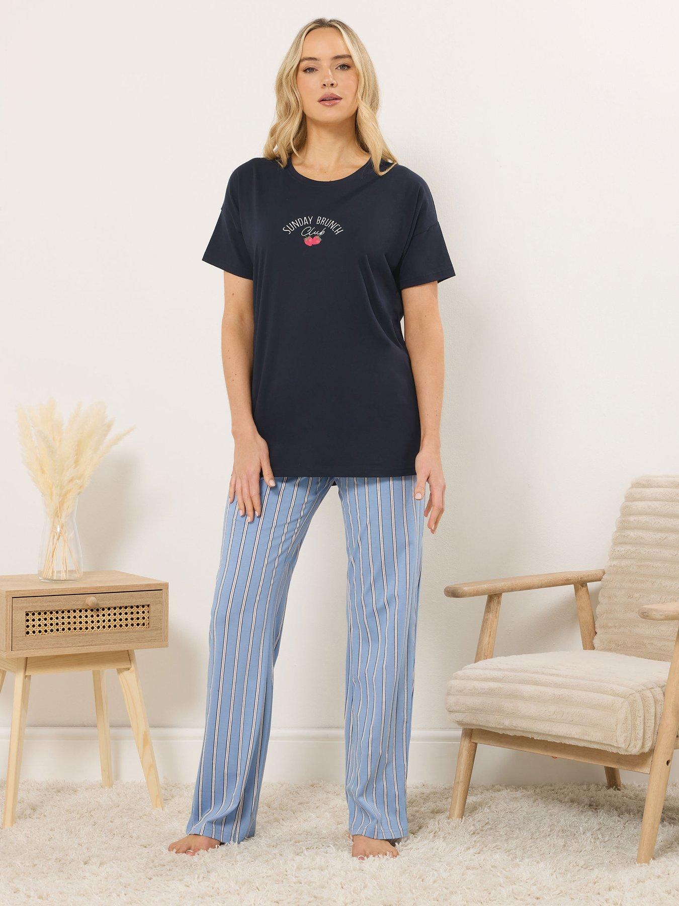Image 3 of 5 of Long Tall Sally 'sunday Brunch' Short Sleeve Wide Leg Pyjama Set - Blue