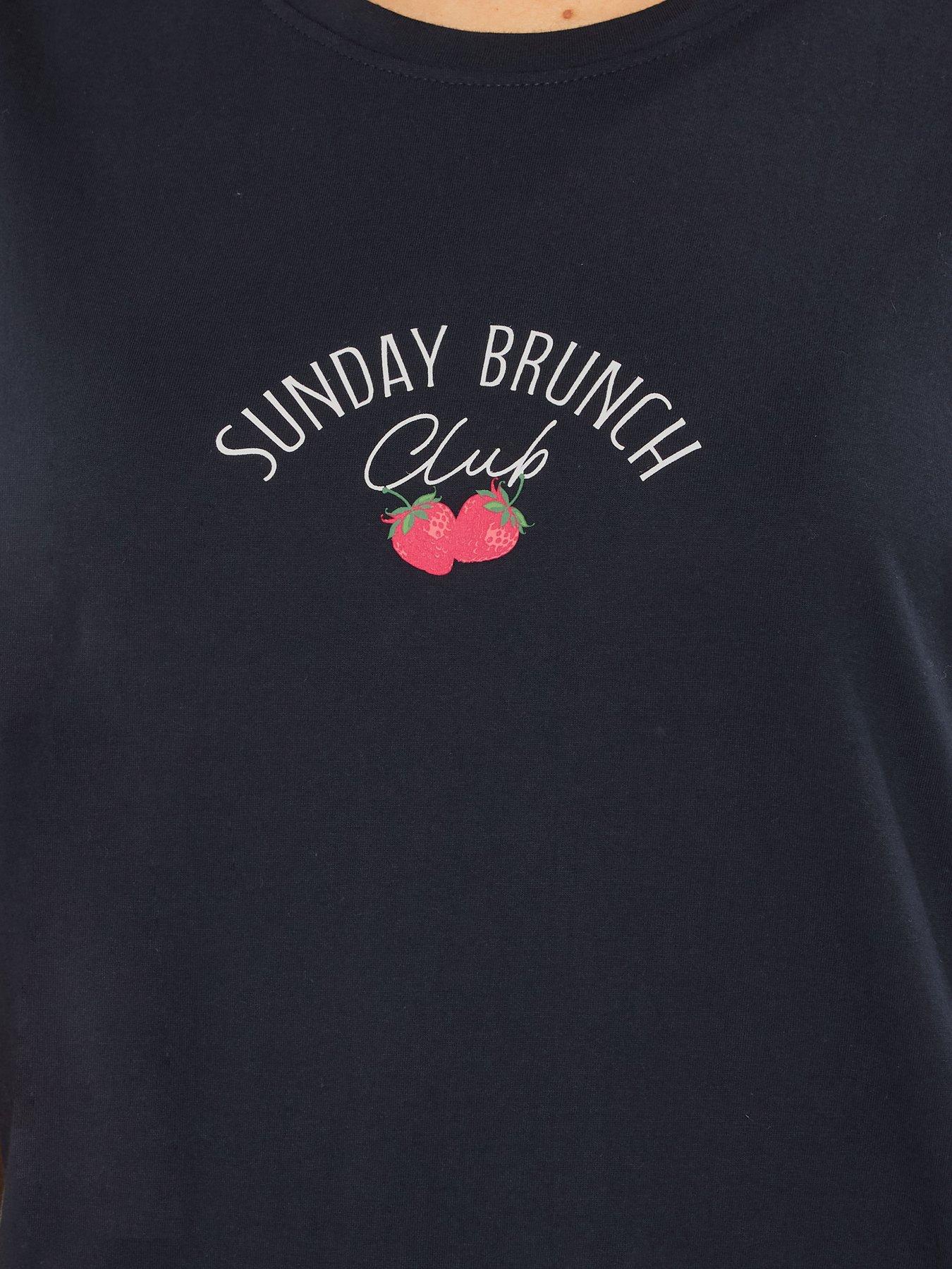 Image 4 of 5 of Long Tall Sally 'sunday Brunch' Short Sleeve Wide Leg Pyjama Set - Blue