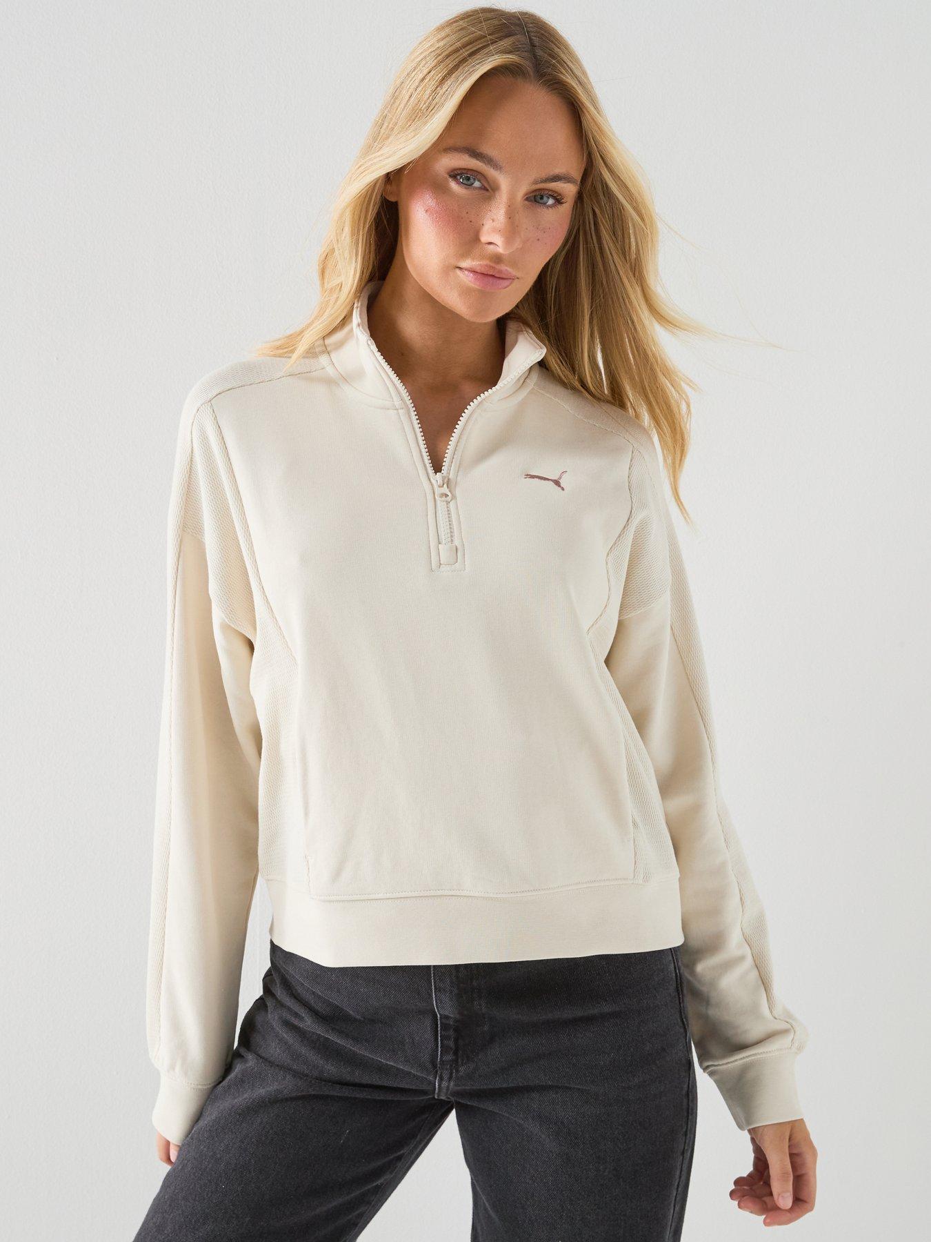 Image 1 of 5 of Puma Womens Class Relaxed Half-Zip Crew - White