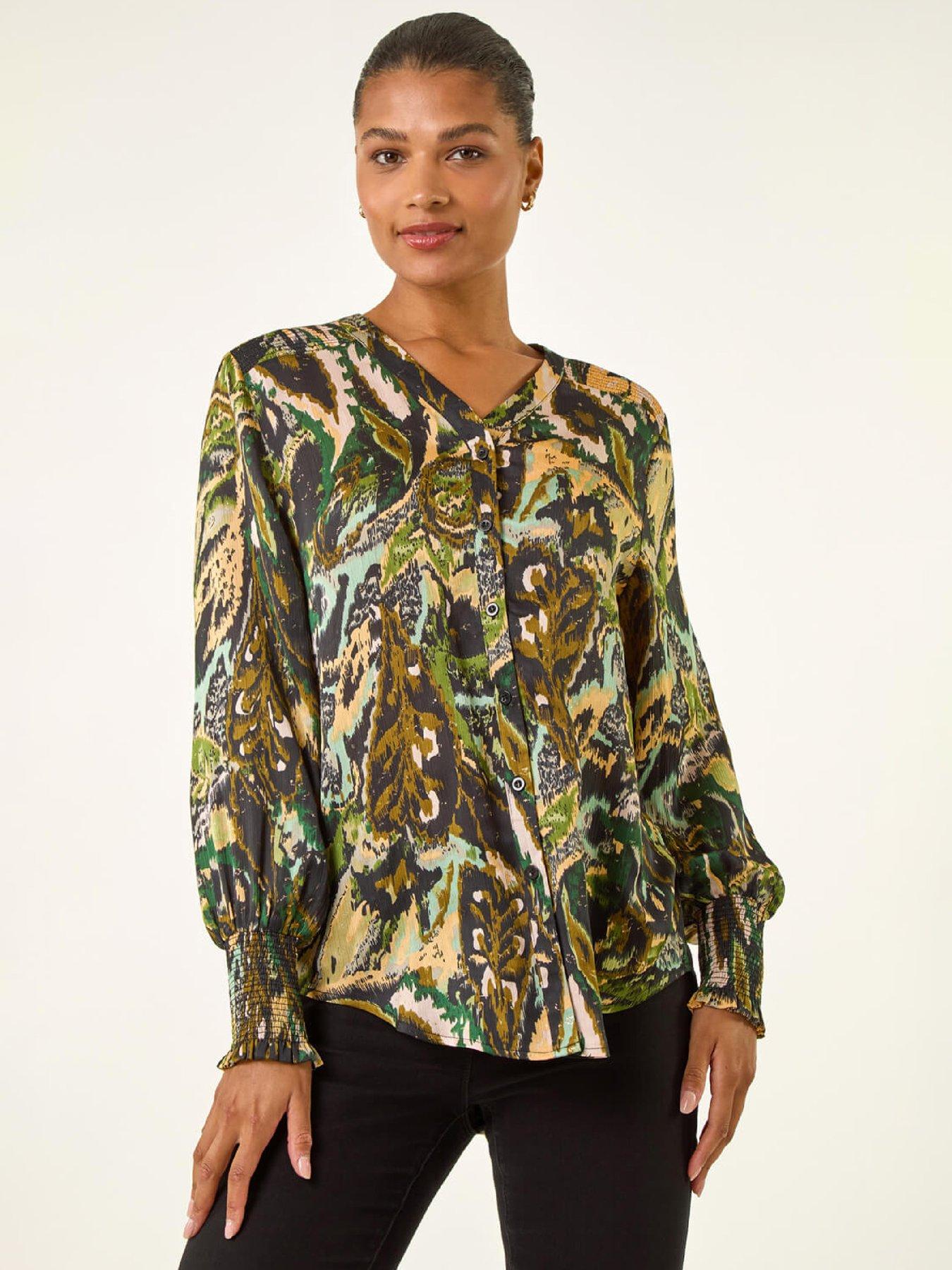 Roman Abstract Print Foil Shirt - Green