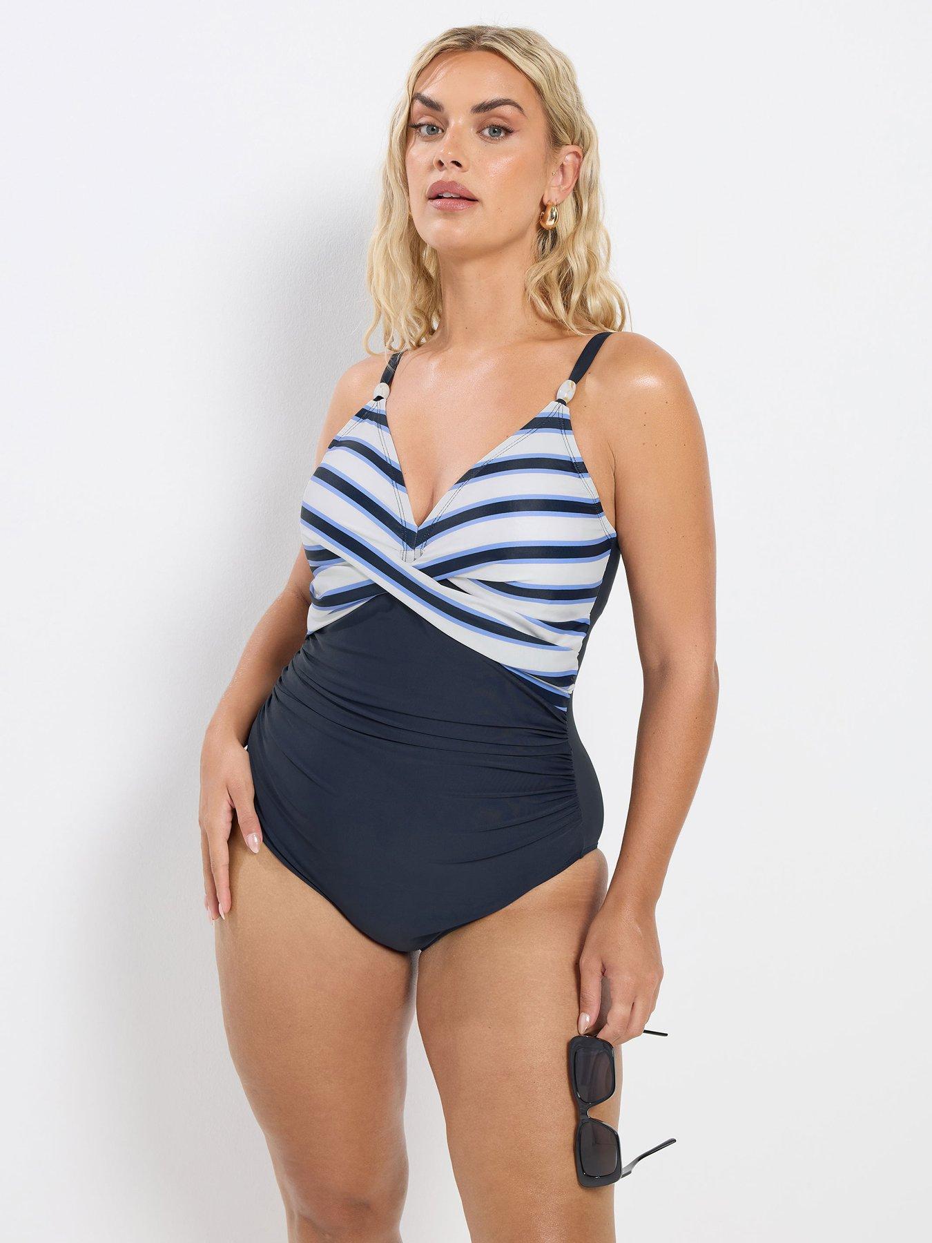 Image 4 of 6 of Yours Curve Nautical Stripe Swimsuit