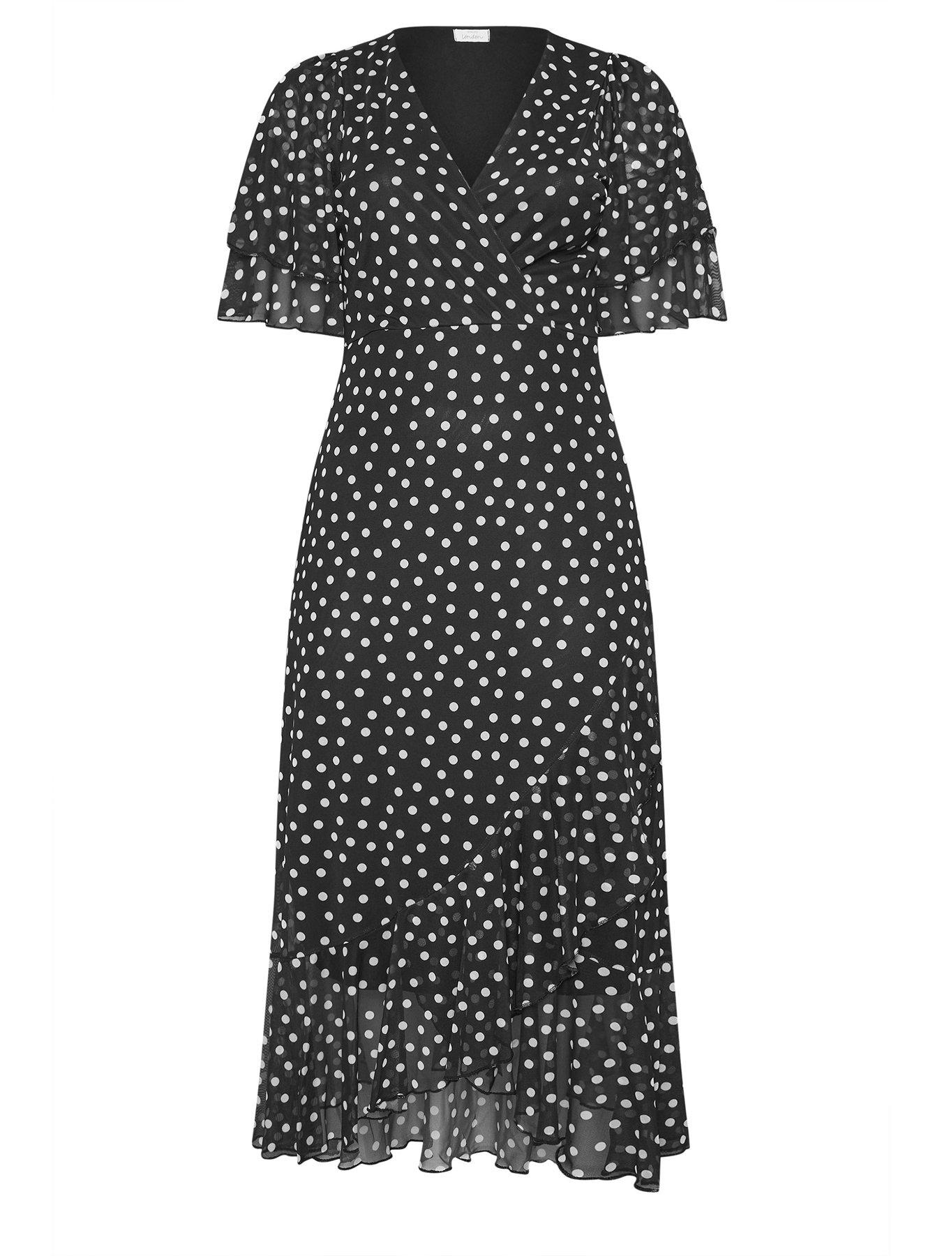 yours-curve-polka-dot-mesh-ruffle-wrap-dress-blackdetail