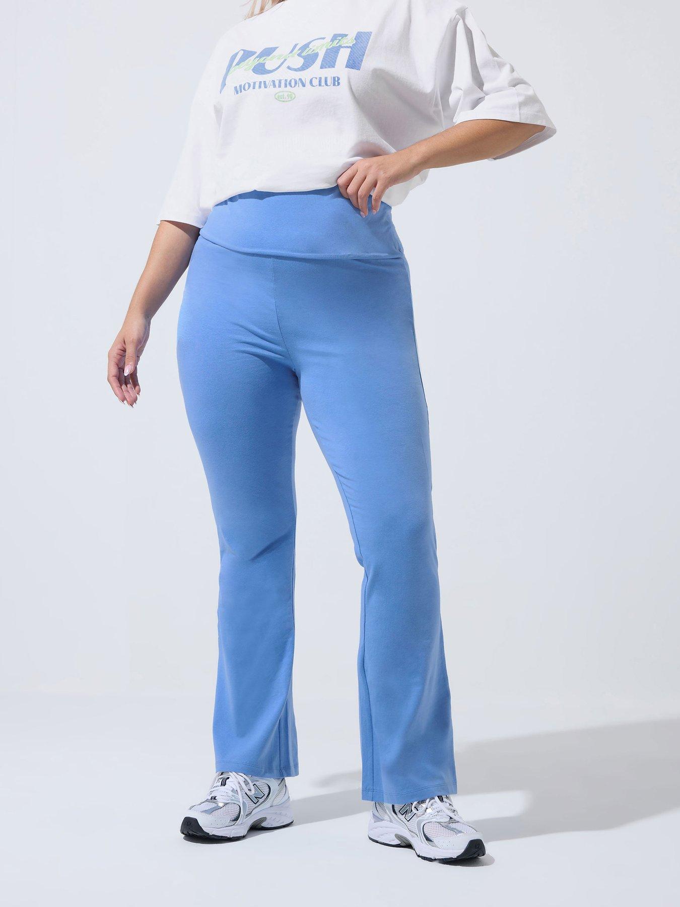 Image 1 of 5 of Yours Curve Fold Over Kick Flare Trousers - Blue