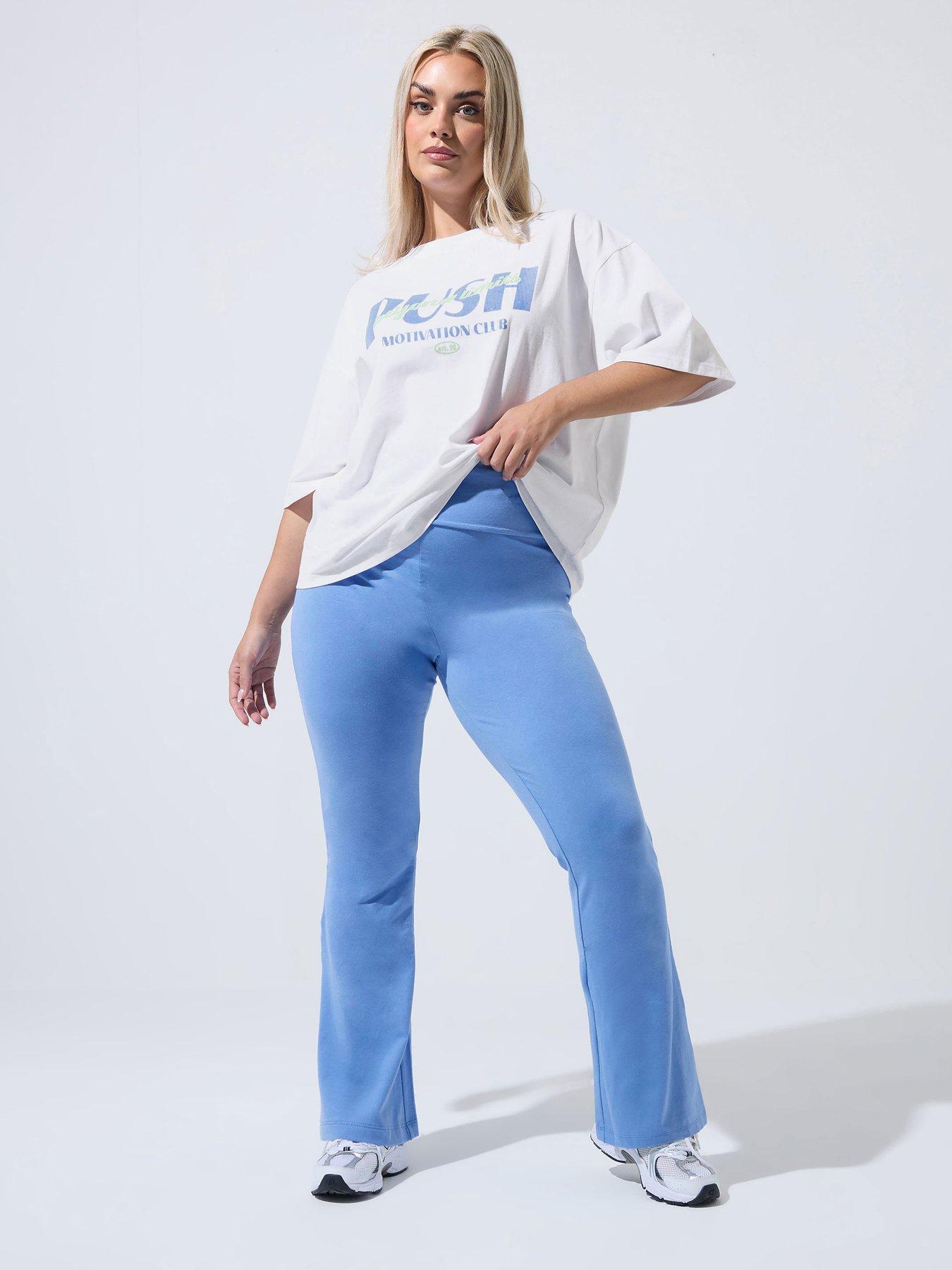Image 3 of 5 of Yours Curve Fold Over Kick Flare Trousers - Blue