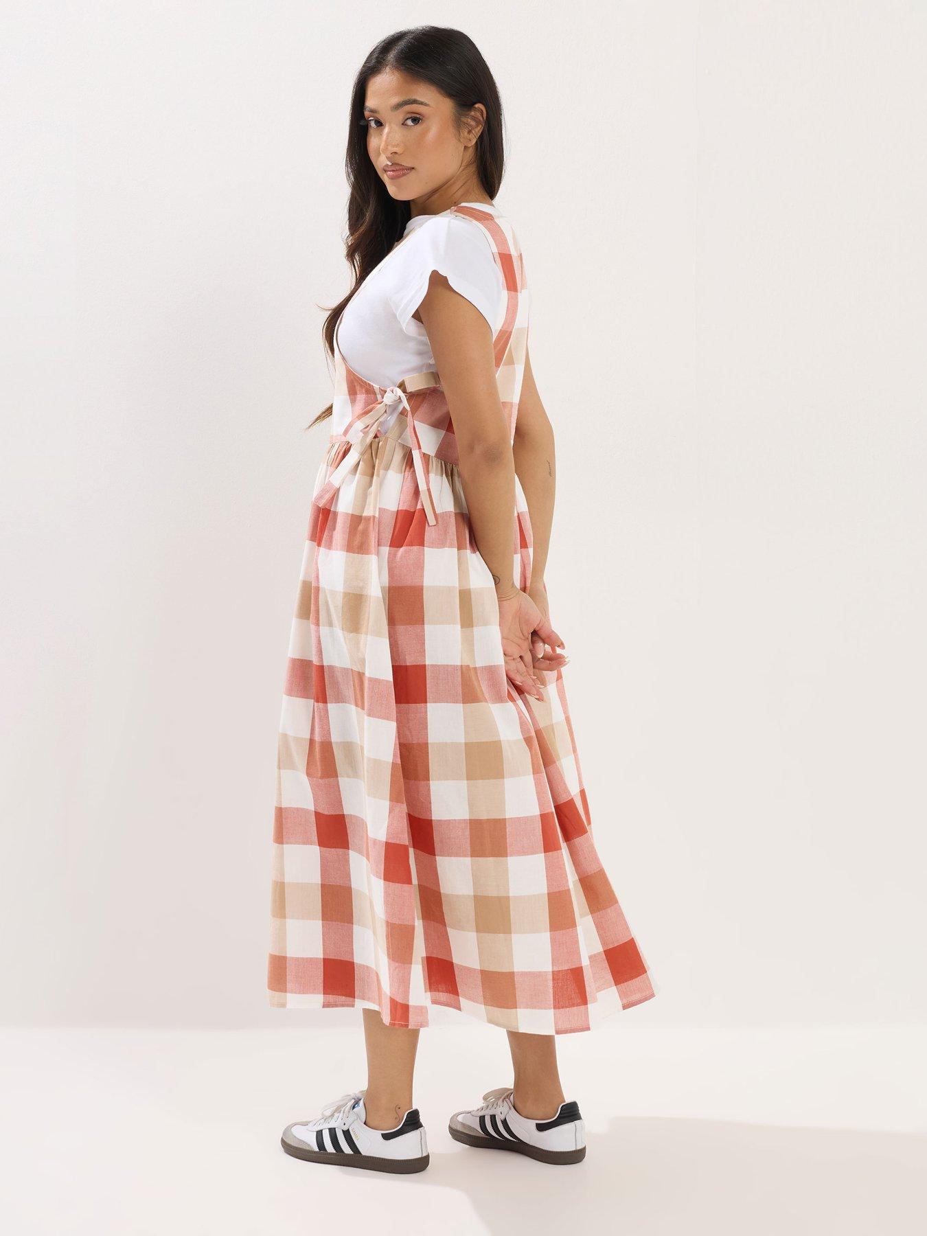 Image 2 of 6 of PixieGirl Petite Check Side Tie Midi Dress - Pink