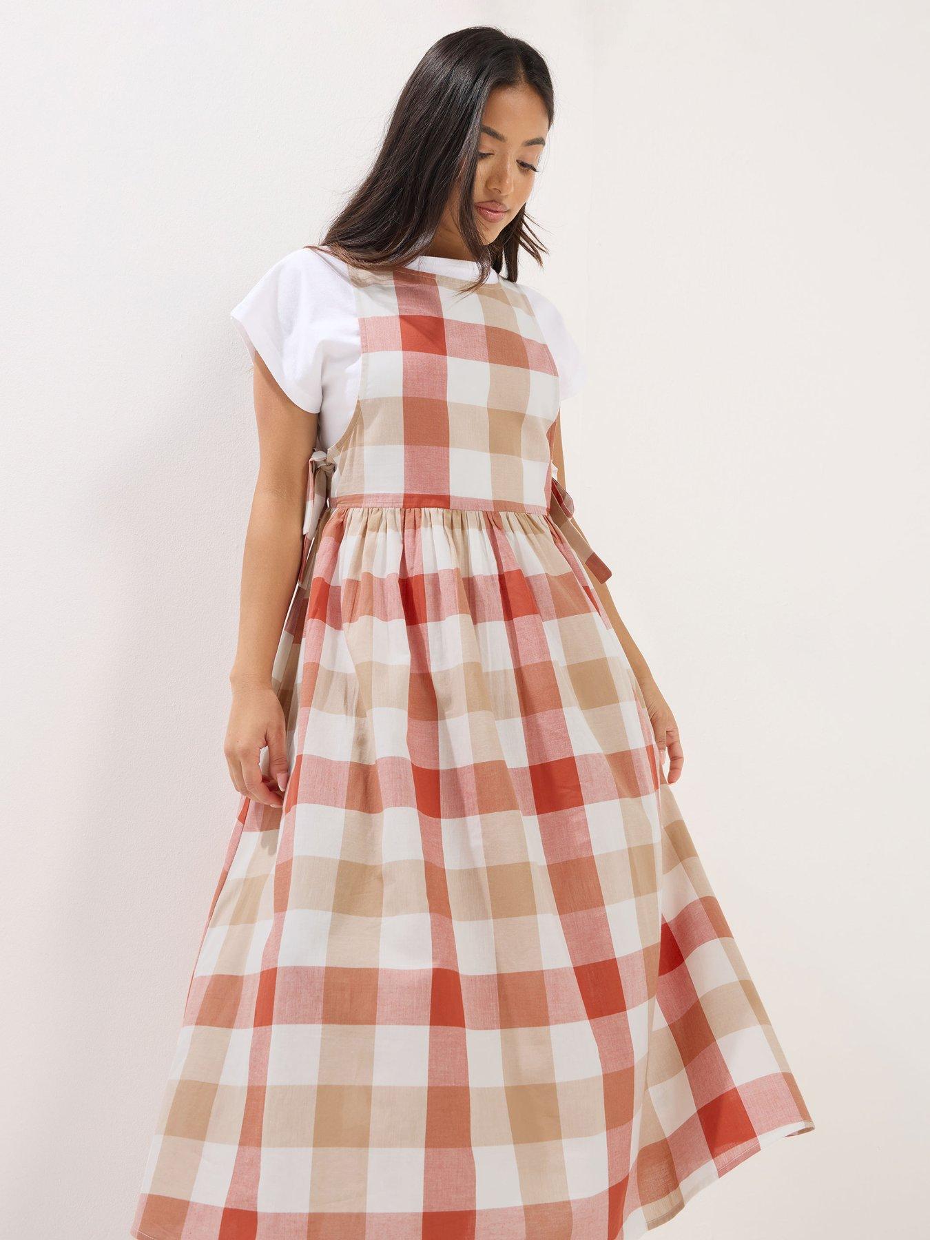 Image 5 of 6 of PixieGirl Petite Check Side Tie Midi Dress - Pink