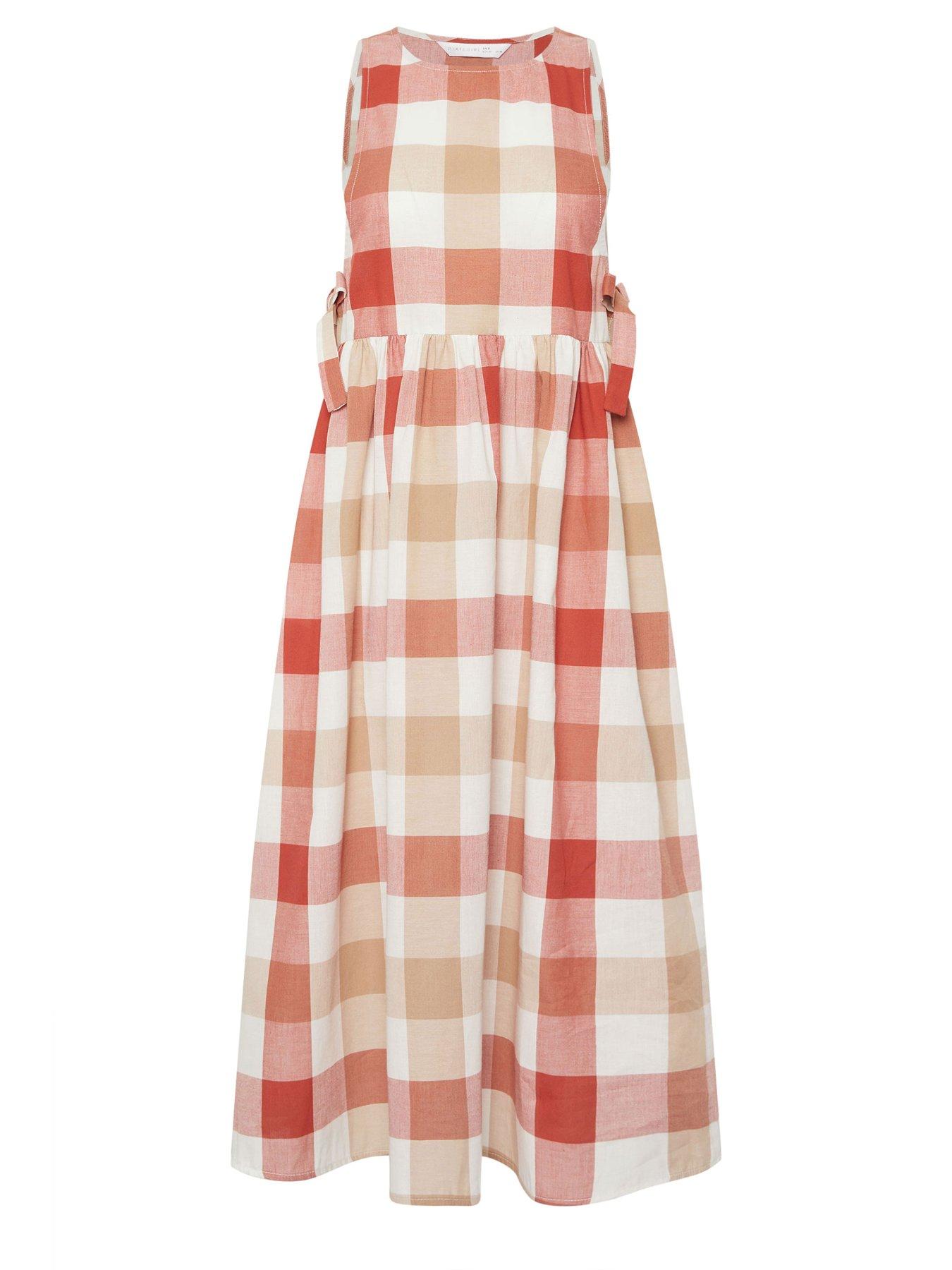 Image 6 of 6 of PixieGirl Petite Check Side Tie Midi Dress - Pink