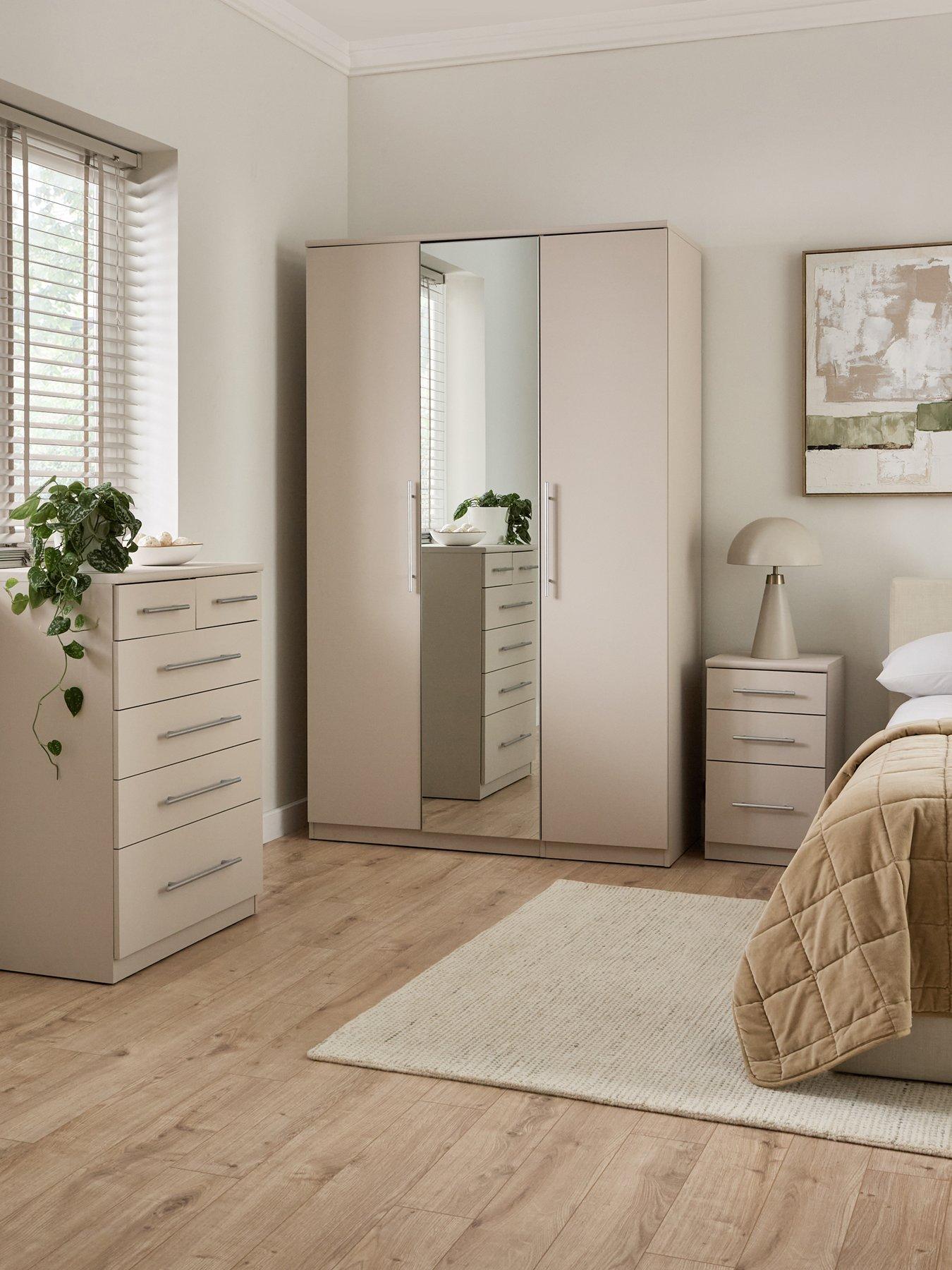 The Very Collection Home Essentials - Prague 3 Piece Bedroom Furniture Set - 3 Door Wardrobe, 4 + 2 Chest Of Drawers And 3 Drawer Bedside Chest in Oatmeal