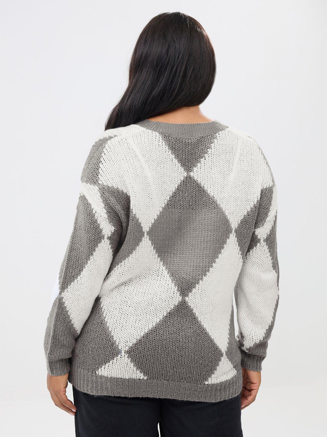 Image 2 of 5 of Yours Curve Lofty Yarn Diamond Stitch Jumper - Grey