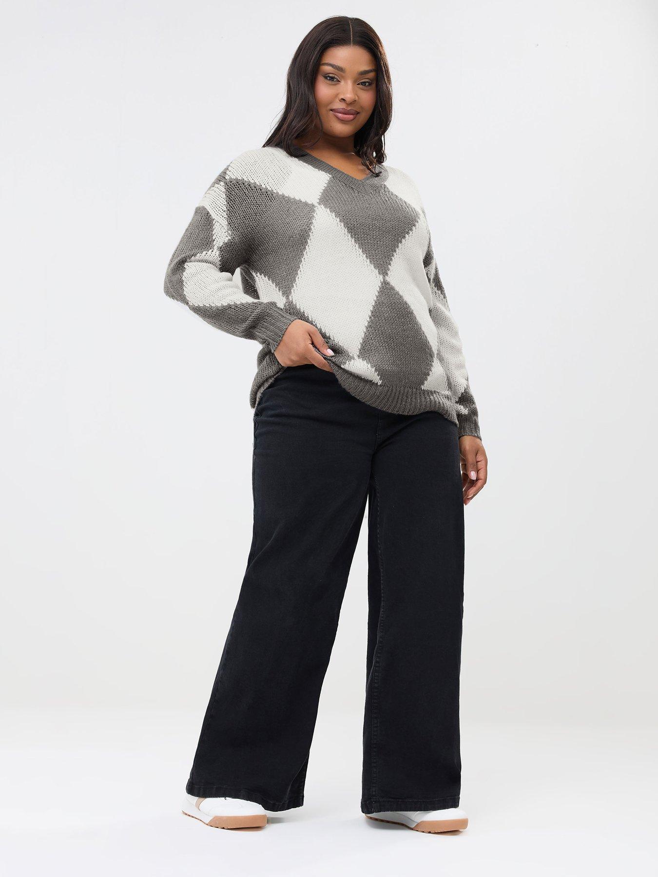 Image 3 of 5 of Yours Curve Lofty Yarn Diamond Stitch Jumper - Grey
