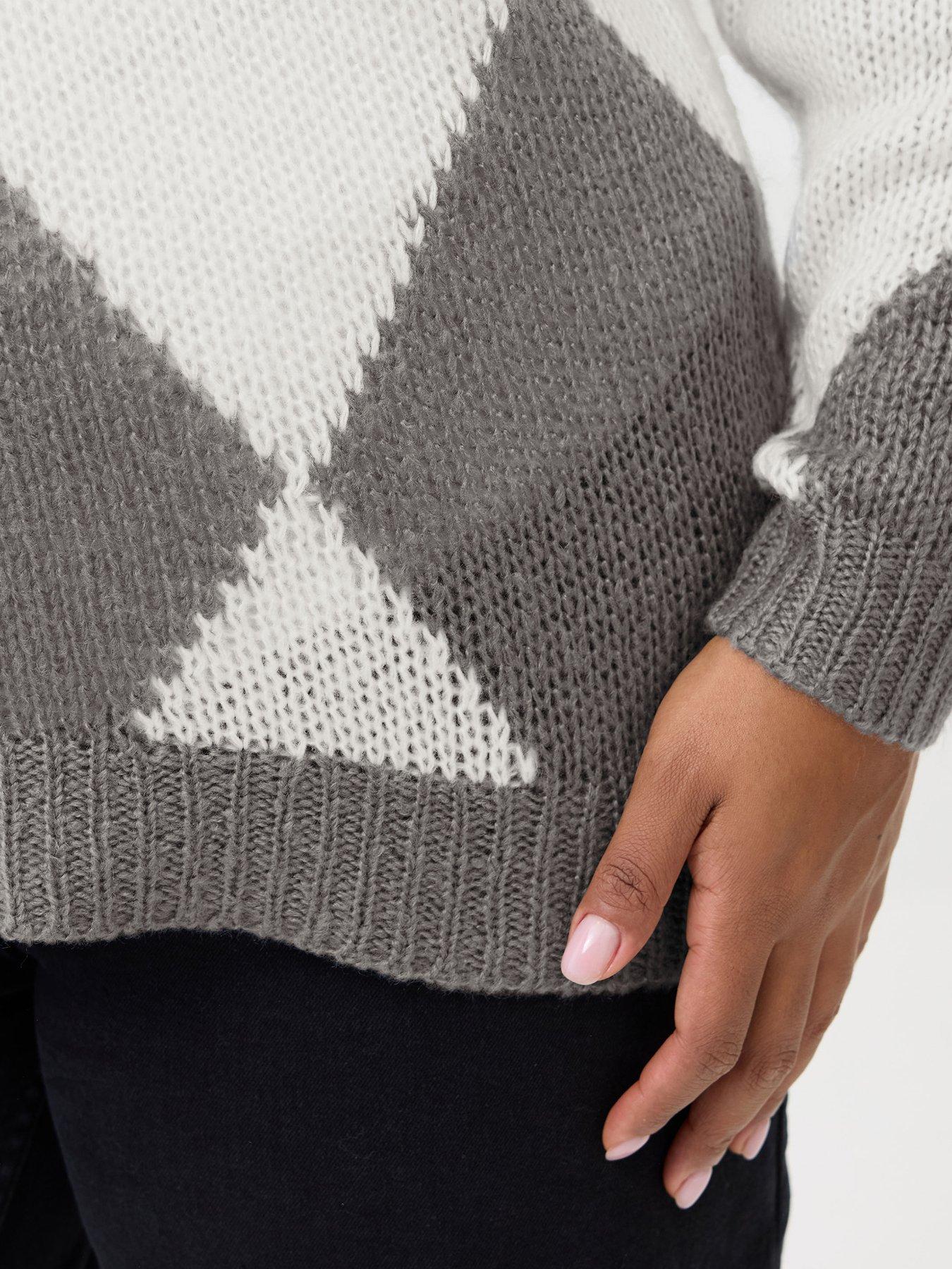 Image 4 of 5 of Yours Curve Lofty Yarn Diamond Stitch Jumper - Grey