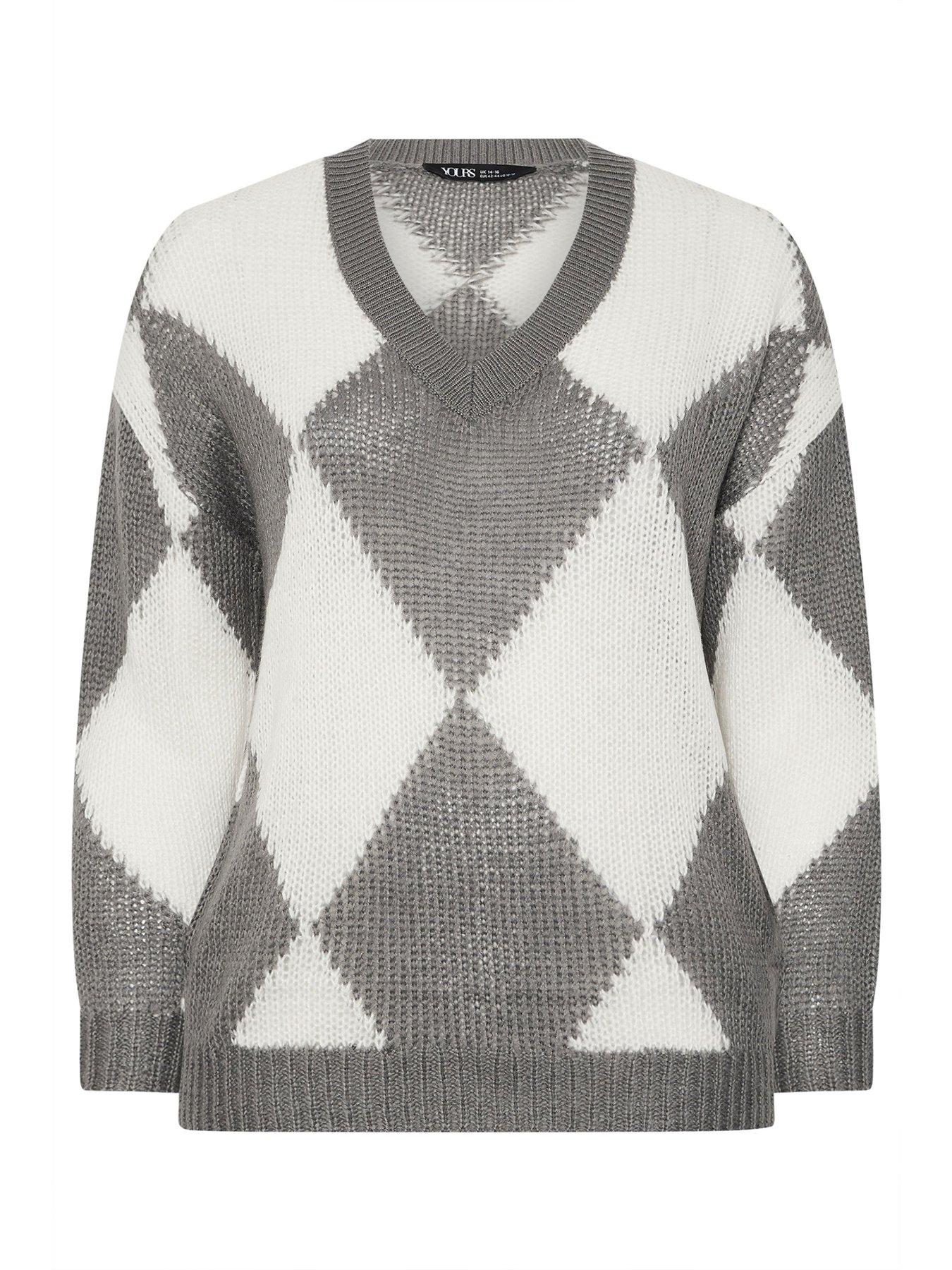 Image 5 of 5 of Yours Curve Lofty Yarn Diamond Stitch Jumper - Grey
