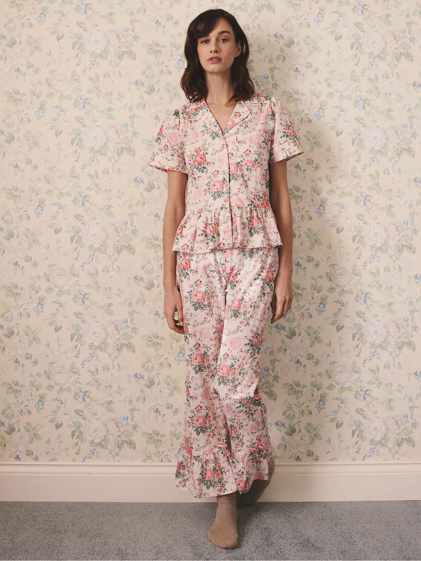 Cath Kidston Button Through Pyjama Set Hackney Rose Print - Cream