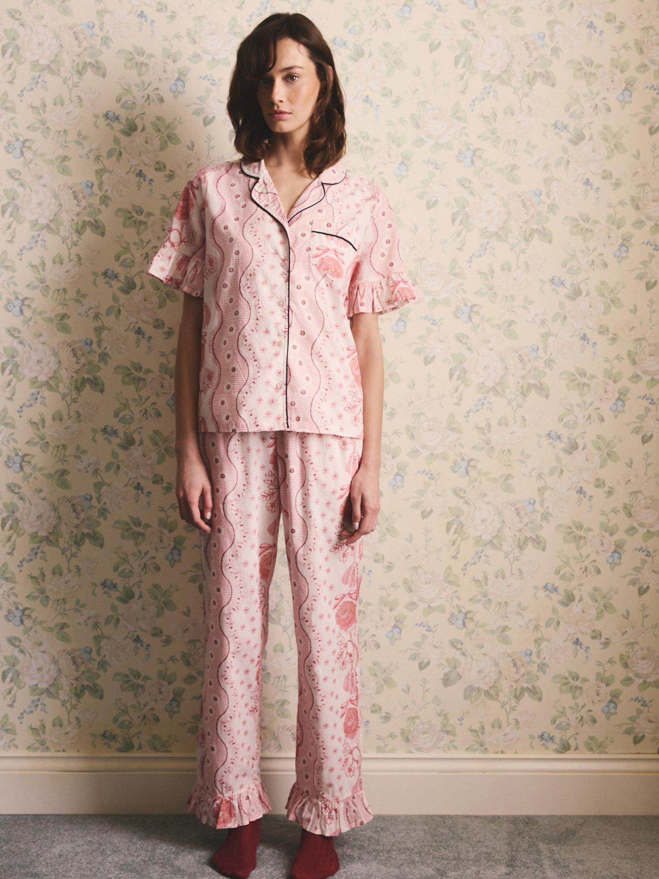 Image 3 of 7 of Cath Kidston Button Through Pyjama Set Spitalfields Silk Print - Pink
