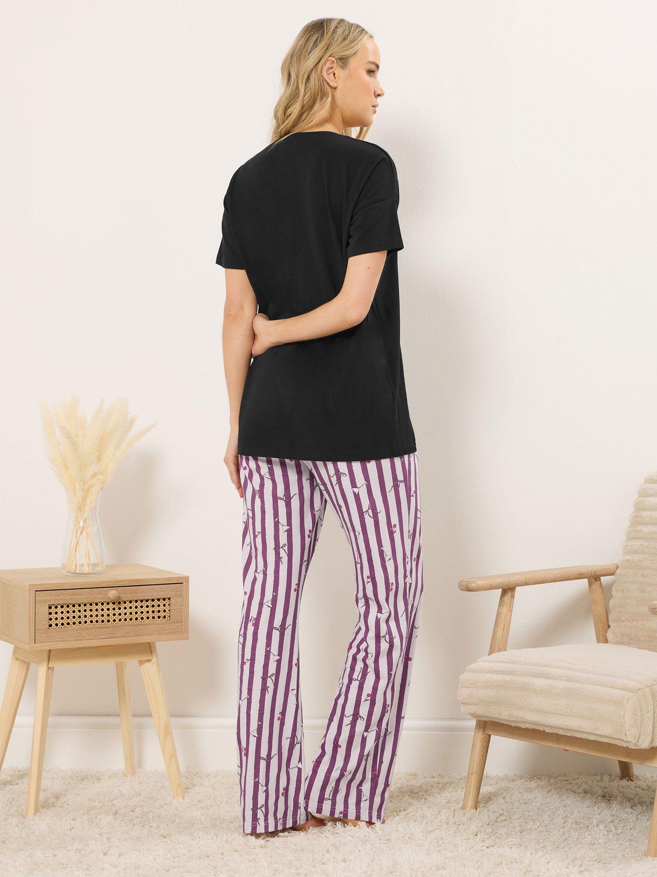 Image 2 of 5 of Long Tall Sally Cocktail Stripe Short Sleeve Wide Leg Pyjama Set - Black