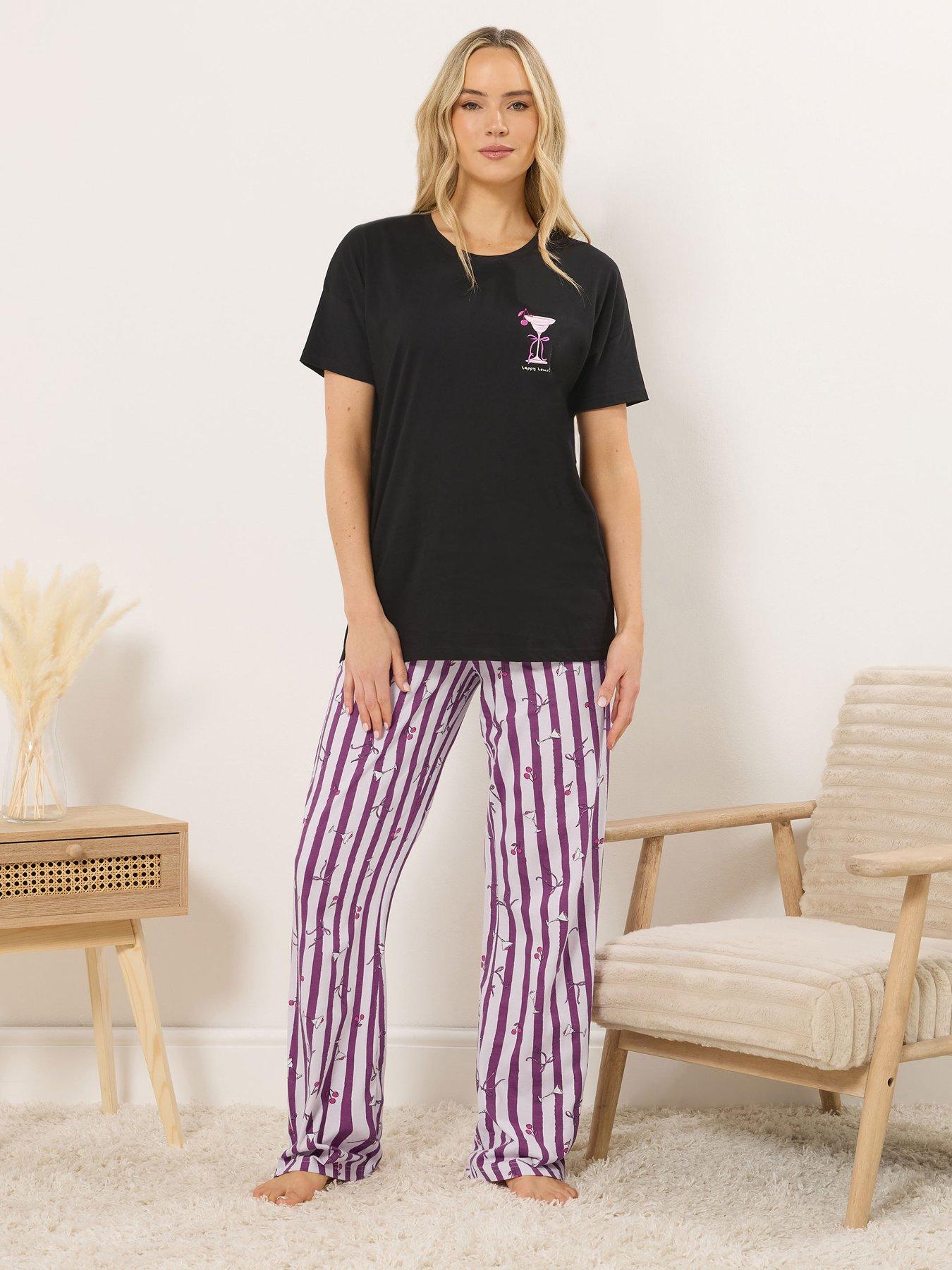 Image 3 of 5 of Long Tall Sally Cocktail Stripe Short Sleeve Wide Leg Pyjama Set - Black