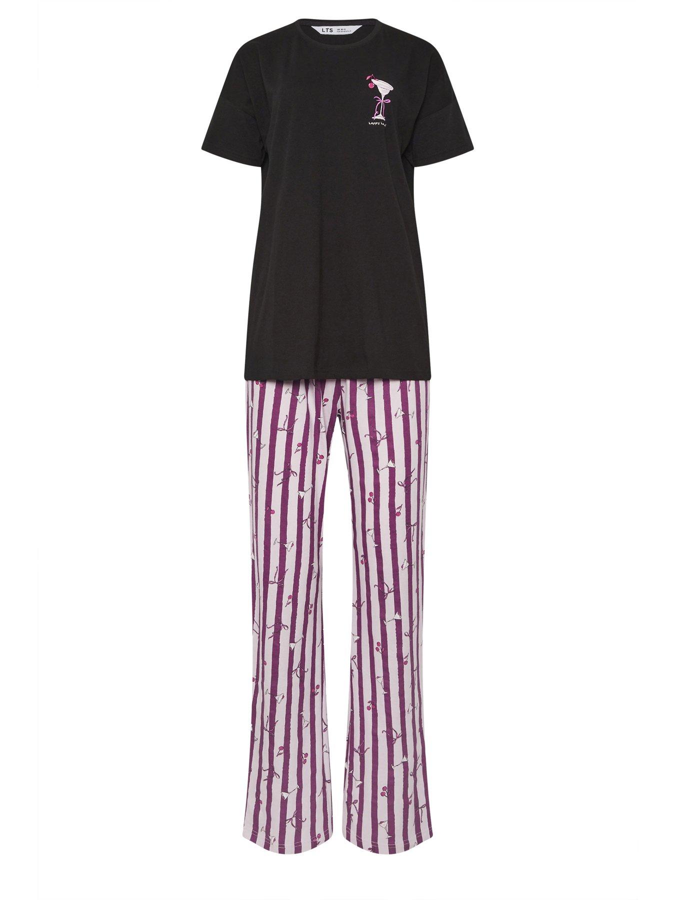 Image 5 of 5 of Long Tall Sally Cocktail Stripe Short Sleeve Wide Leg Pyjama Set - Black