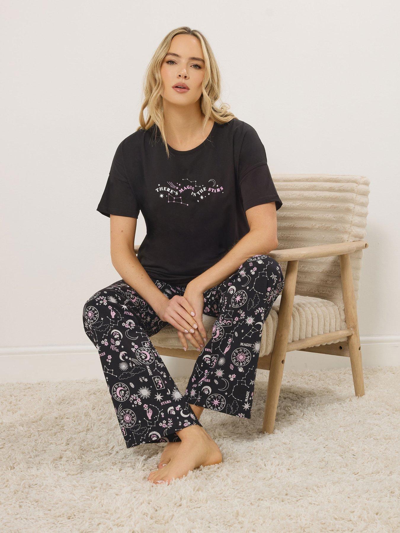 long-tall-sally-summer-celestial-short-sleeve-wide-leg-pyjama-set-black