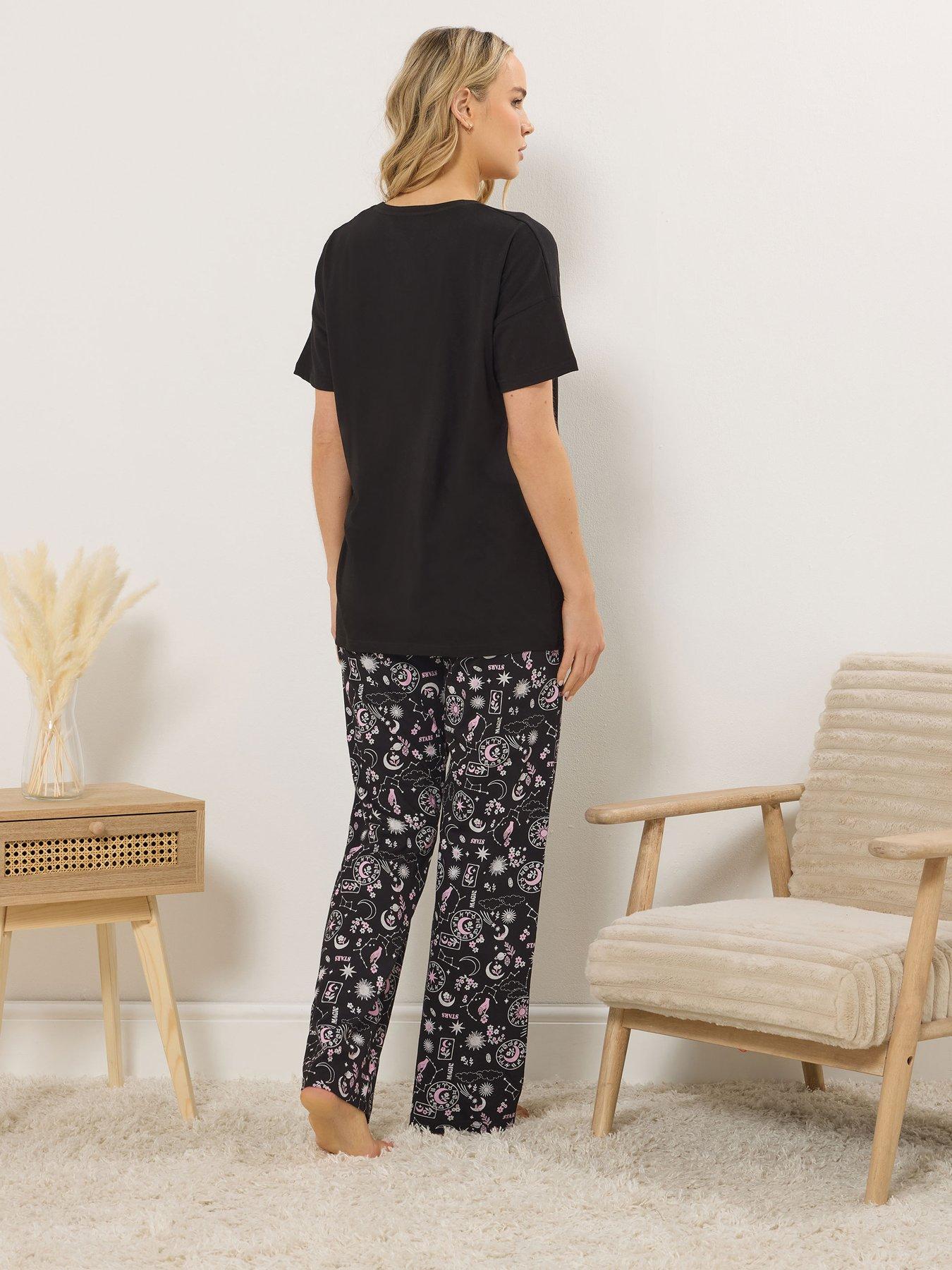 Image 2 of 5 of Long Tall Sally Summer Celestial Short Sleeve Wide Leg Pyjama Set - Black