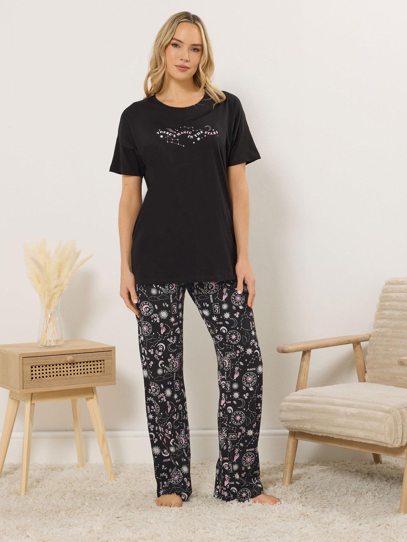 Image 3 of 5 of Long Tall Sally Summer Celestial Short Sleeve Wide Leg Pyjama Set - Black