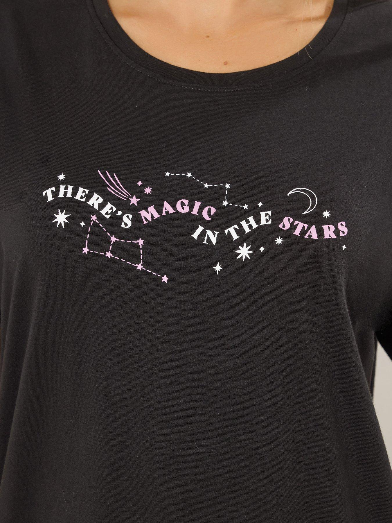 Image 4 of 5 of Long Tall Sally Summer Celestial Short Sleeve Wide Leg Pyjama Set - Black