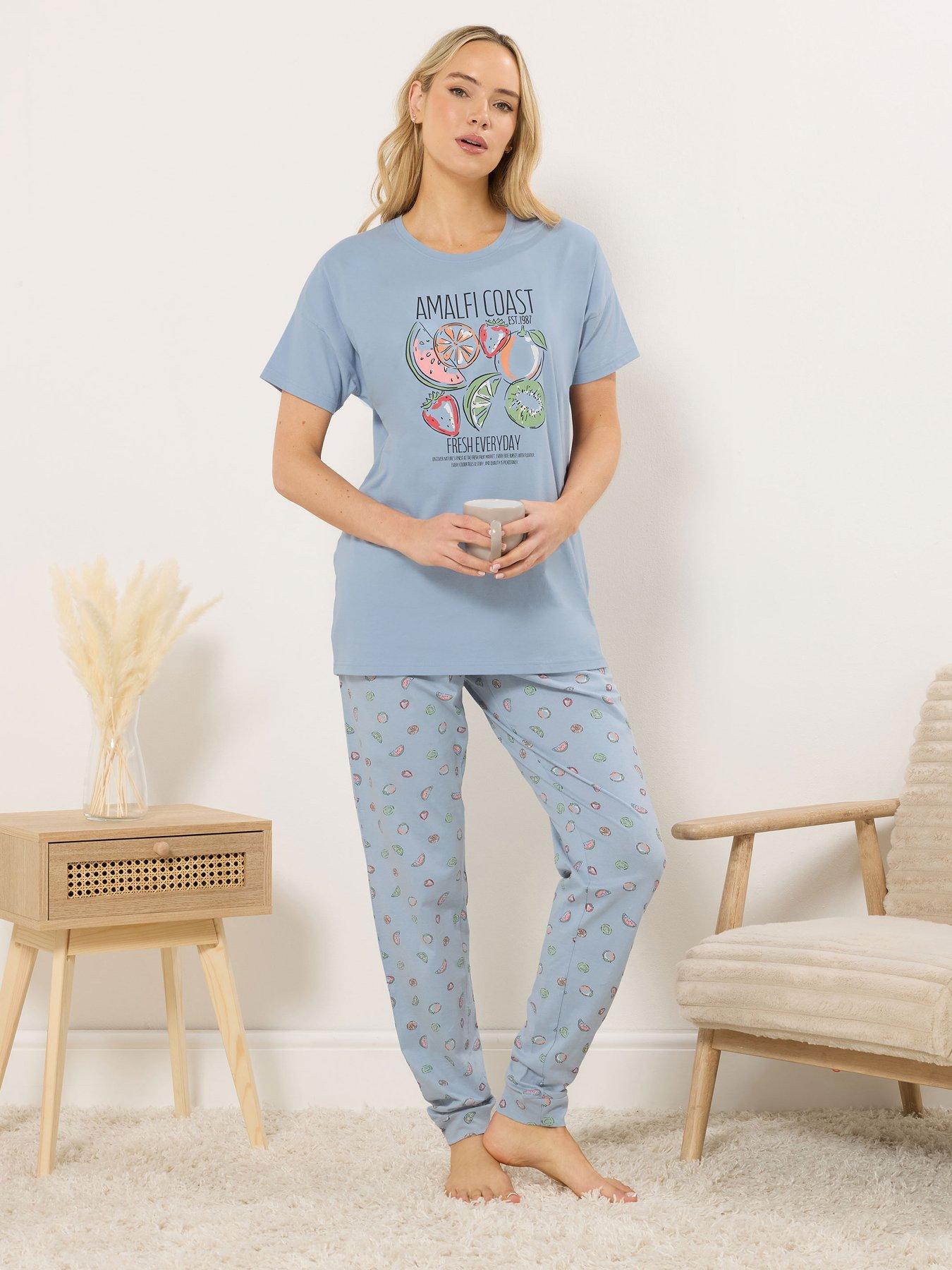 long-tall-sally-summer-fruits-short-sleeve-cuffed-leg-pyjama-set-bluefront