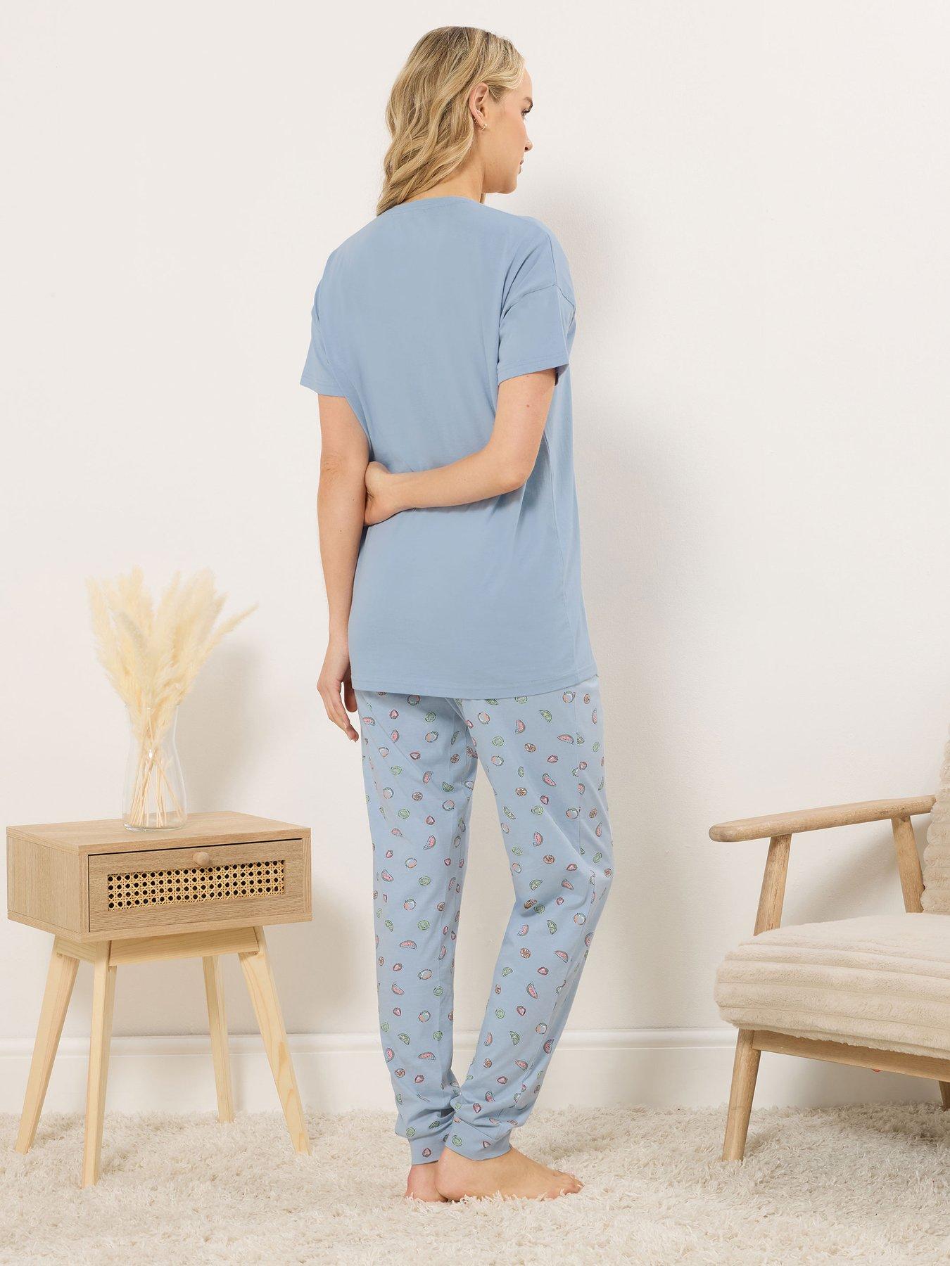 long-tall-sally-summer-fruits-short-sleeve-cuffed-leg-pyjama-set-bluestillFront