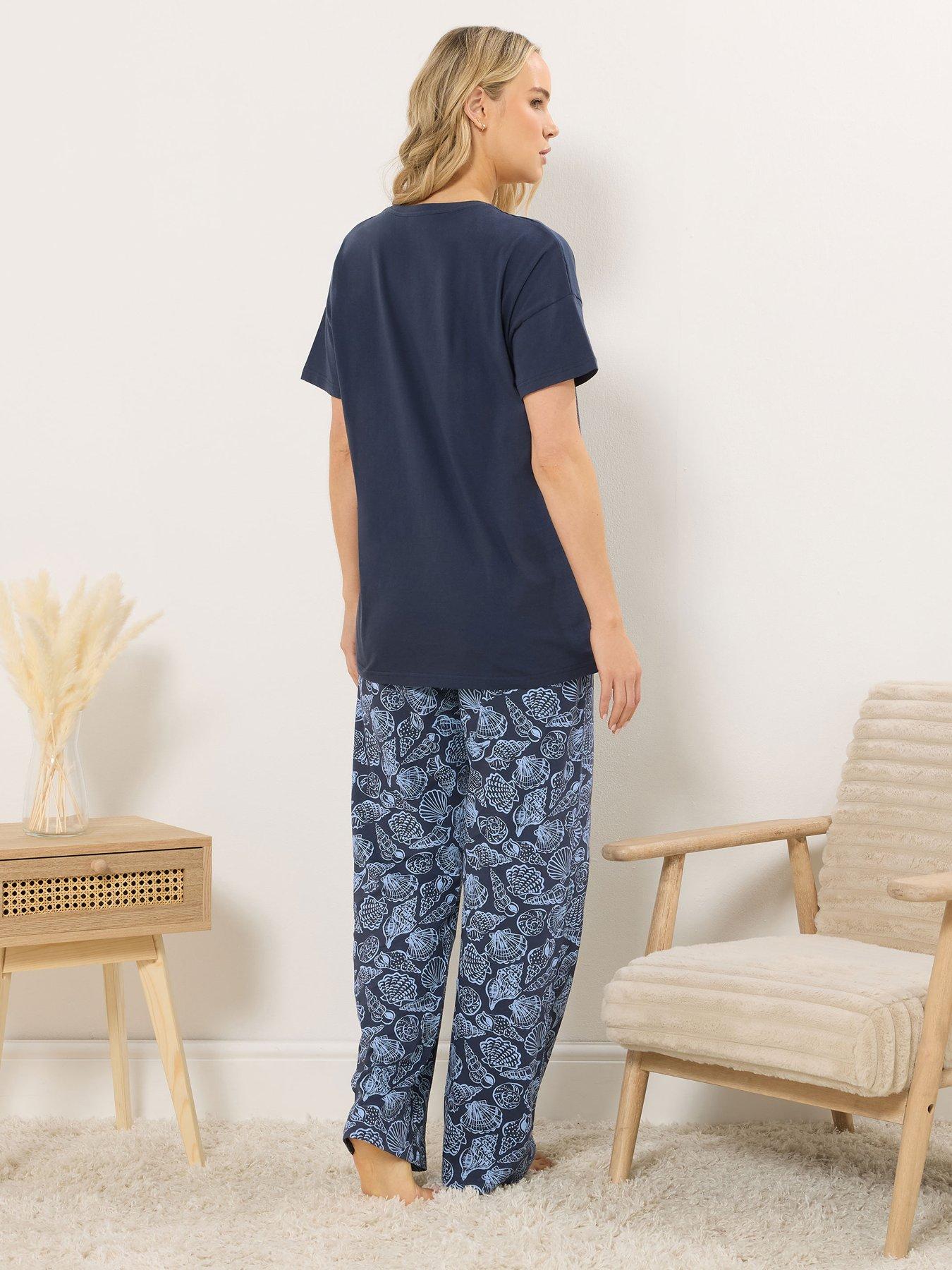 Image 2 of 5 of Long Tall Sally Beach Club Short Sleeve Wide Leg Pyjama Set - Blue