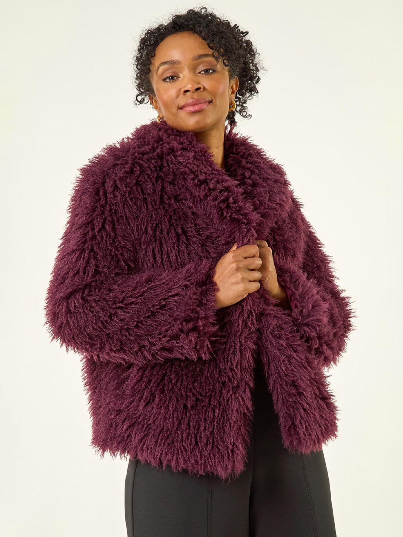Image 1 of 5 of Roman Petite Faux Fur Collar Coat - Wine
