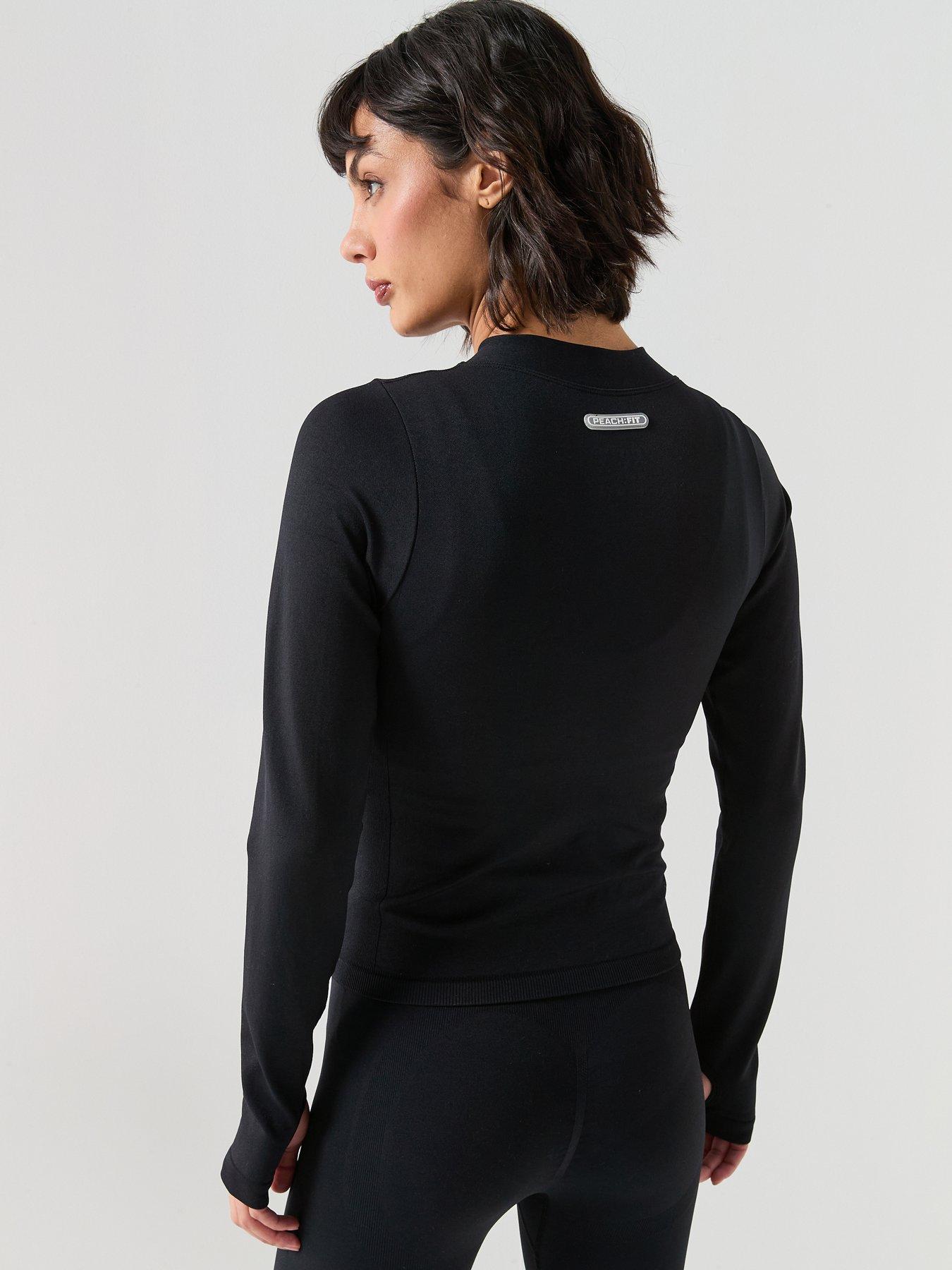 peach-fit-womens-zip-through-top-blackstillFront