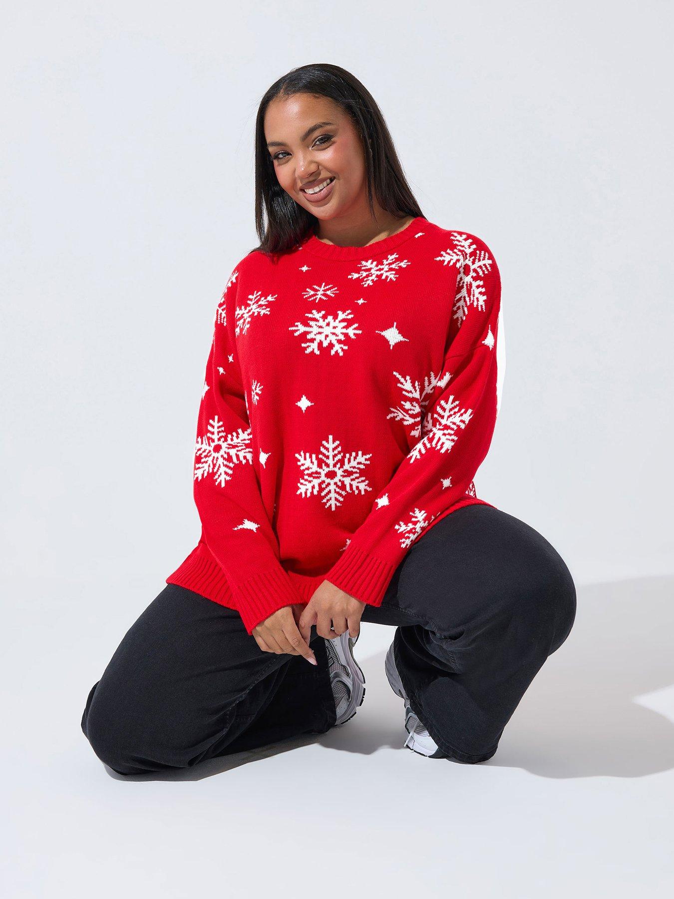 Yours Curve Snowflake Jumper - Red