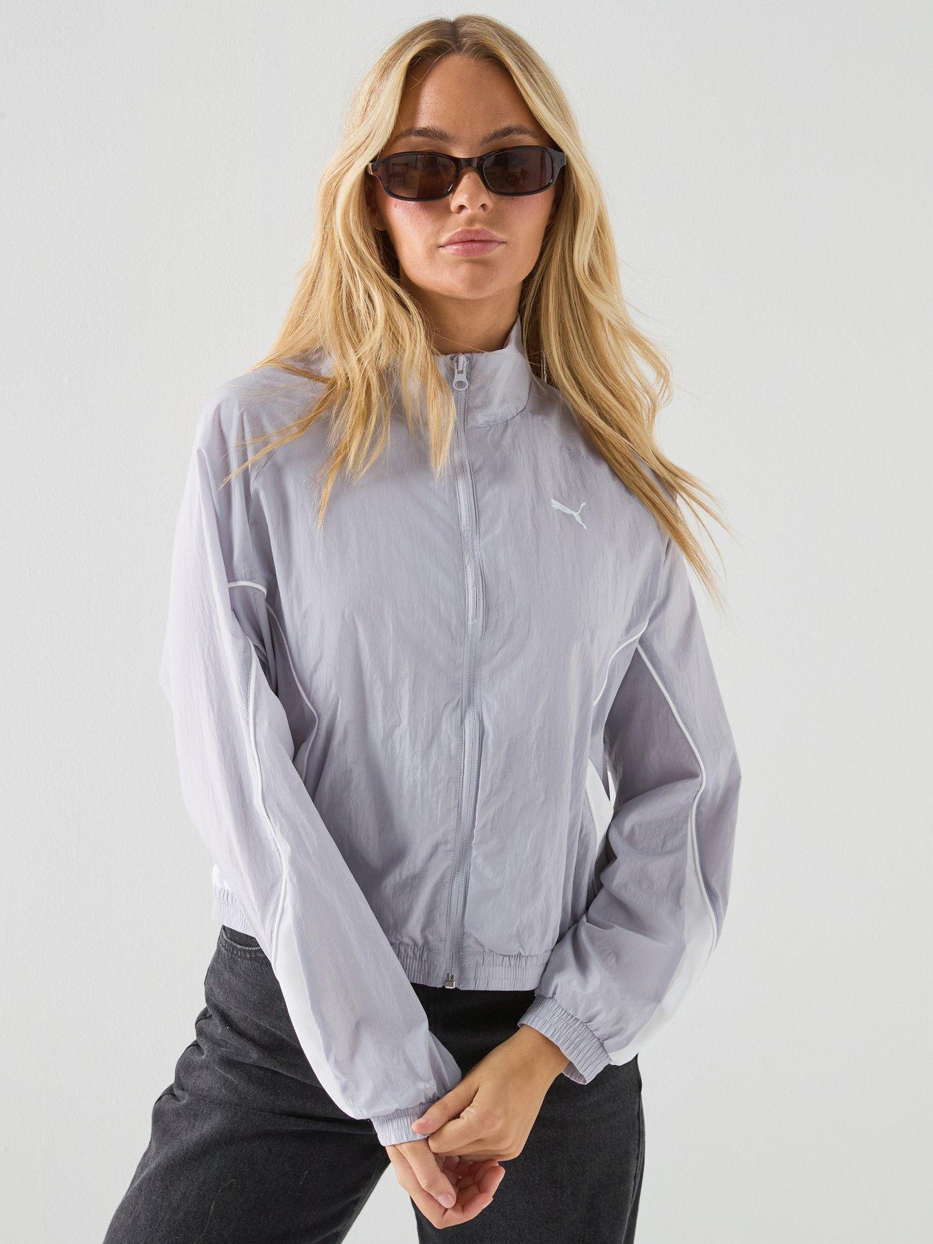 Image 1 of 6 of Puma Womens Sport Relaxed Woven Full-Zip Jacket - Silver