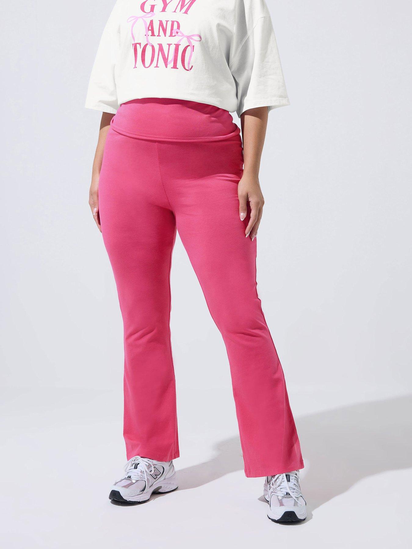 Yours Curve Fold Over Kick Flare Trousers - Pink