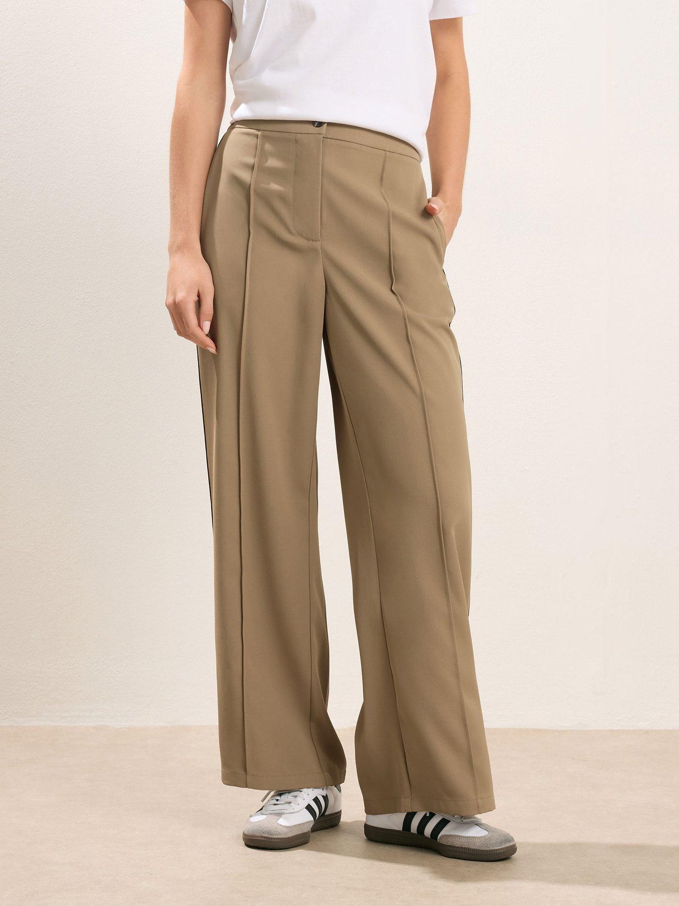 Image 1 of 5 of PixieGirl Petite Side Stripe Wide Leg Trousers - Brown