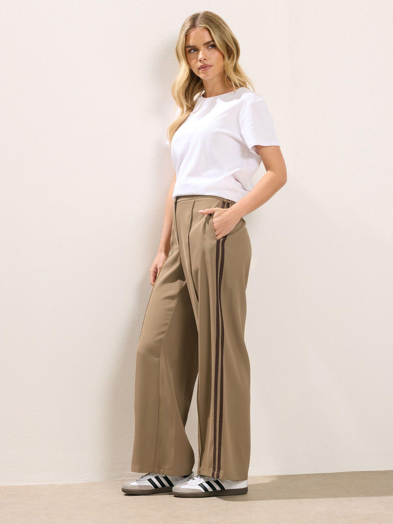 Image 3 of 5 of PixieGirl Petite Side Stripe Wide Leg Trousers - Brown