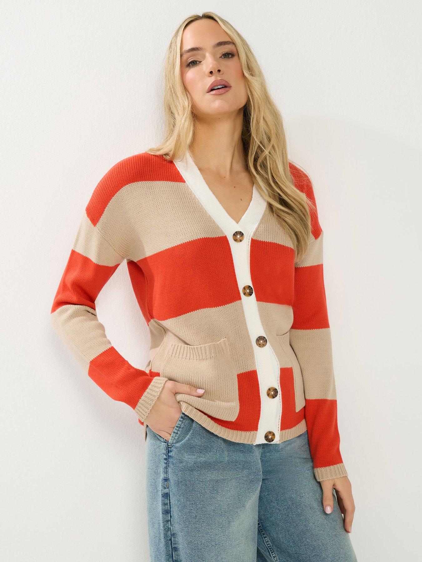Image 1 of 4 of Long Tall Sally Stripe Button Cardigan - Cream