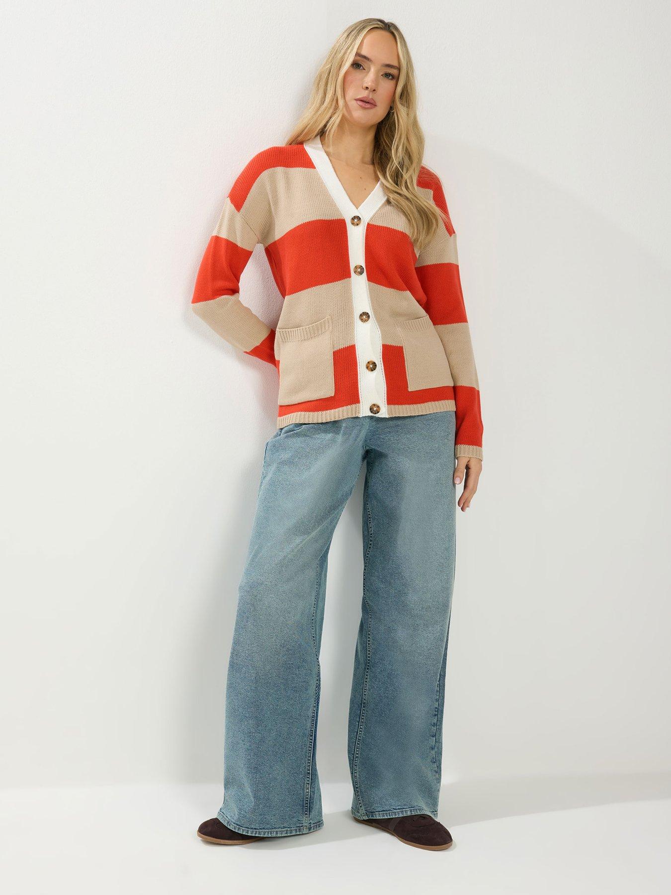 Image 3 of 4 of Long Tall Sally Stripe Button Cardigan - Cream
